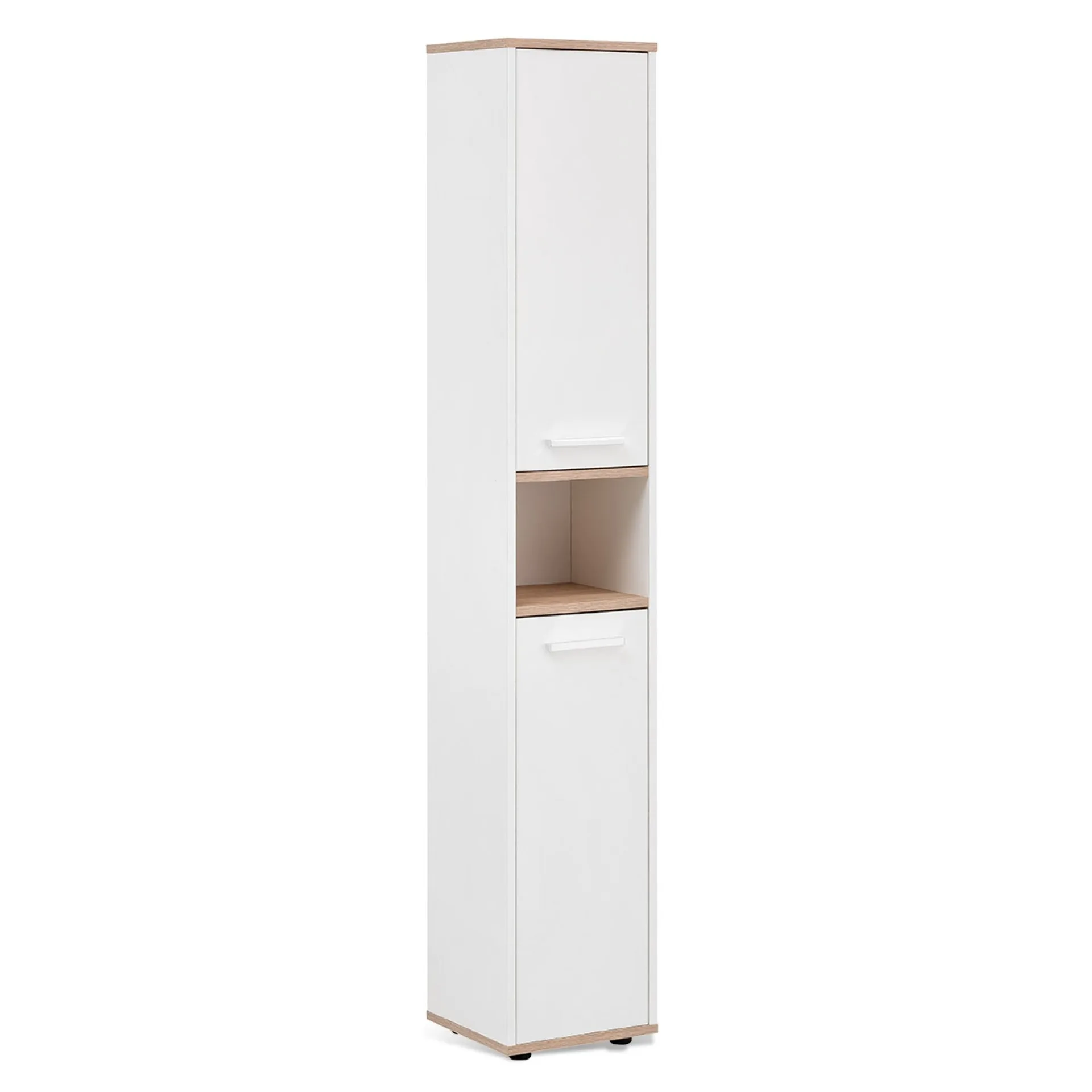 BADEDU ARC Hochschrank 30 cm breit, Weiß/Braun hell