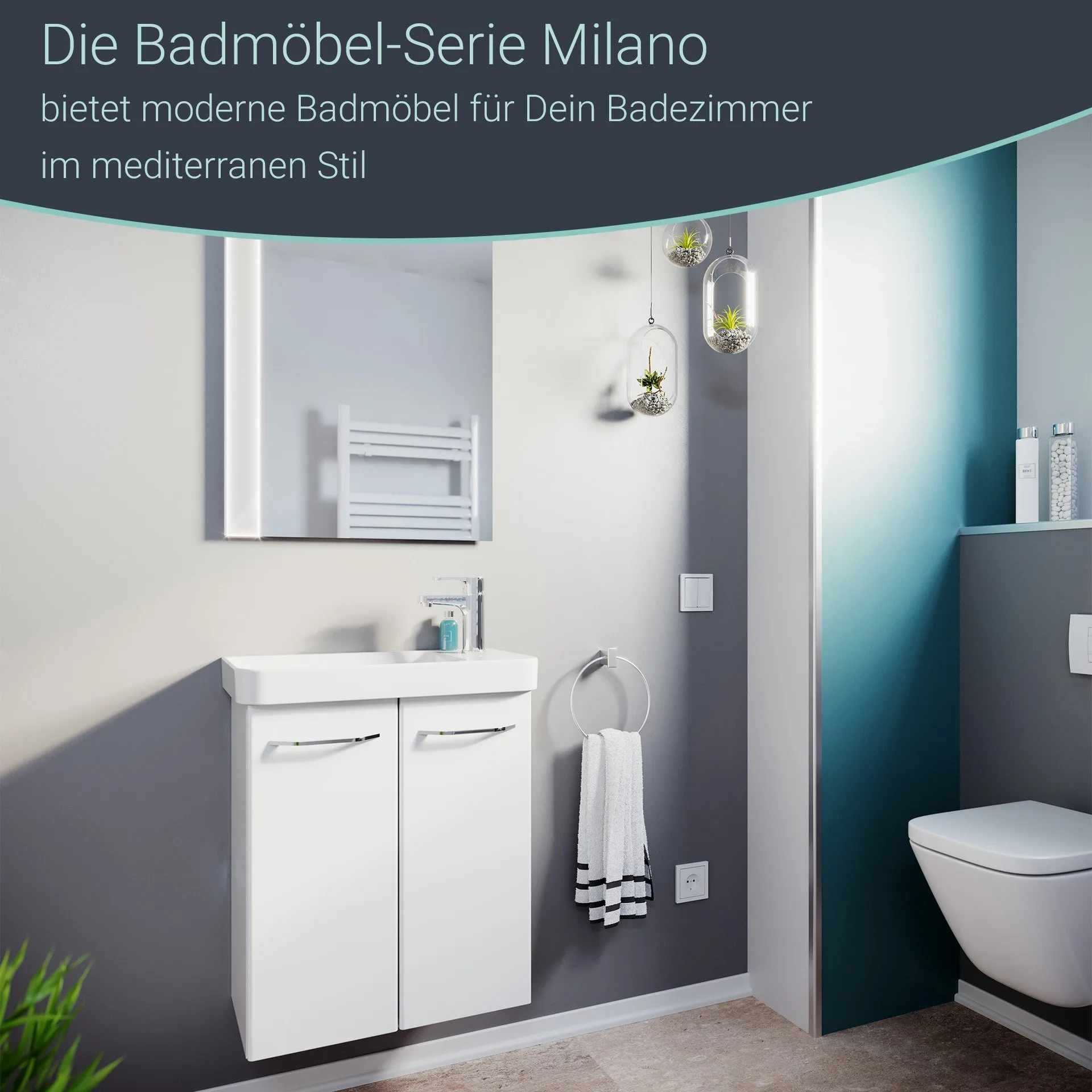 FACKELMANN MILANO Waschbecken 55 cm breit, Keramik, Weiß, Hahnloch rechts