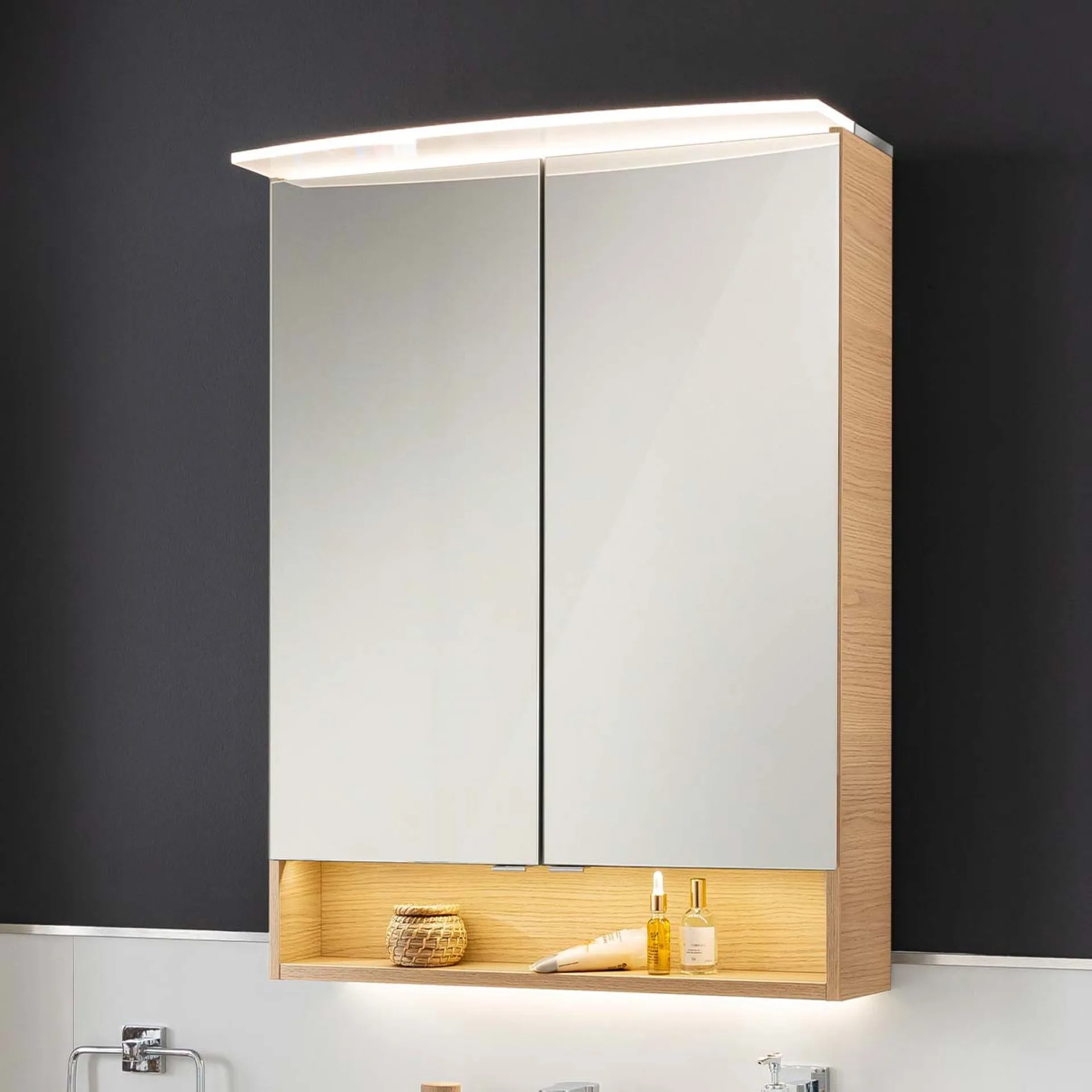 FACKELMANN B.STYLE LED Spiegelschrank 60 cm breit, Braun