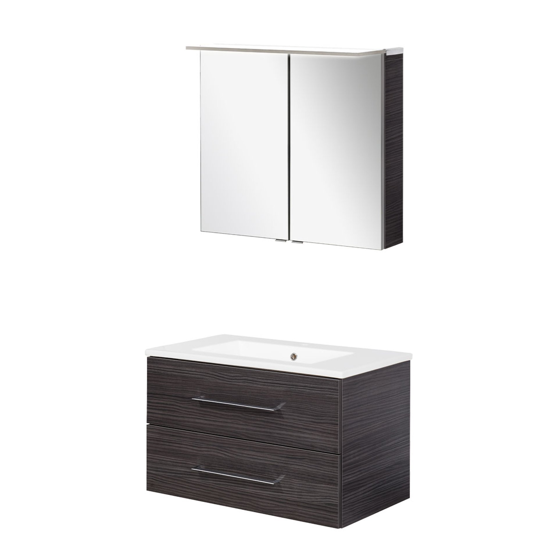 FACKELMANN B.PERFEKT Waschtisch Set mit Spiegelschrank 82 cm breit, Anthrazit, Waschbecken Keramik Weiß