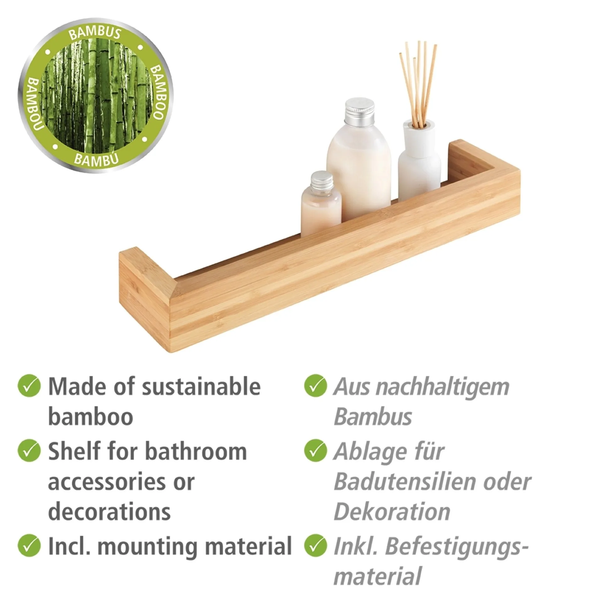 WENKO BAMBUSA Badregal 40 cm breit, Braun, aus Bambus
