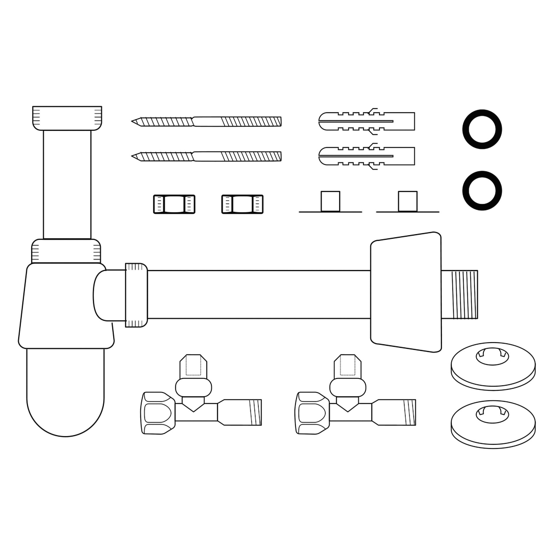 KIRCHHOFF Siphon, Chrom, 1 1/4 " x 32 mm, mit Befestigung und zwei Eckventilen