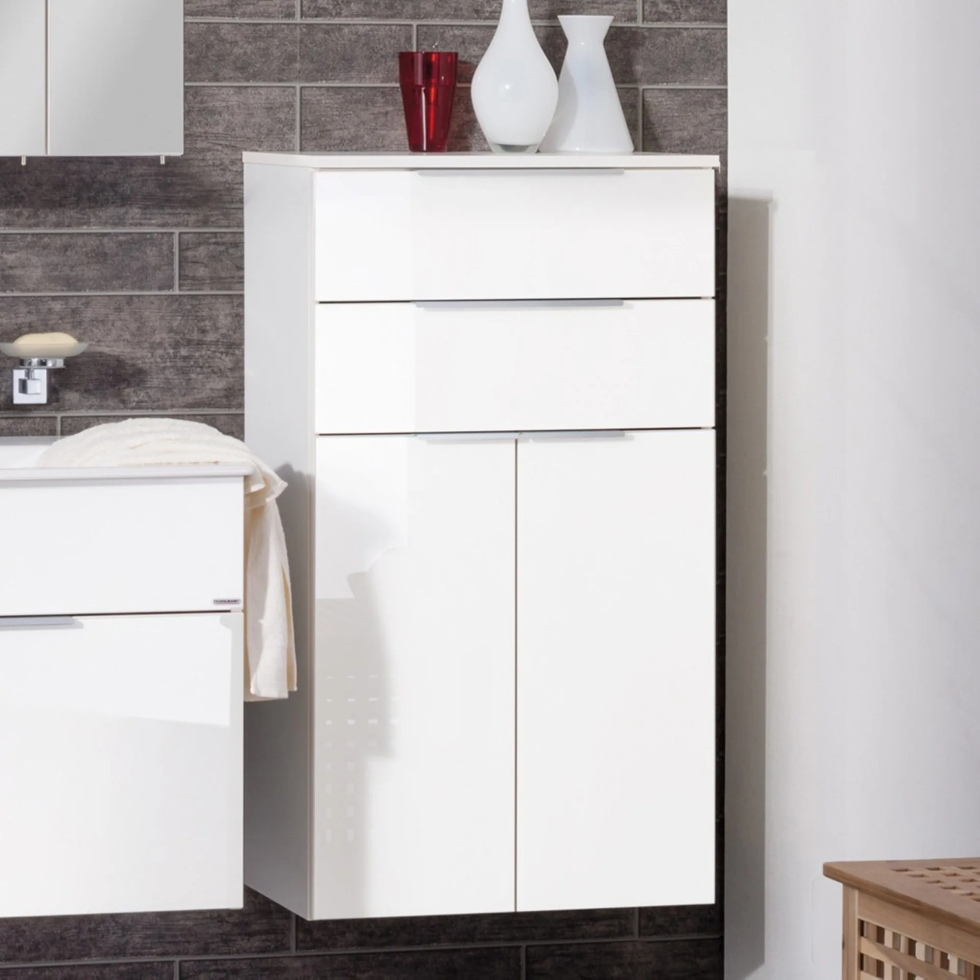 FACKELMANN KARA Doppel Midischrank 61 cm breit, Weiß, mit 2 Schubladen