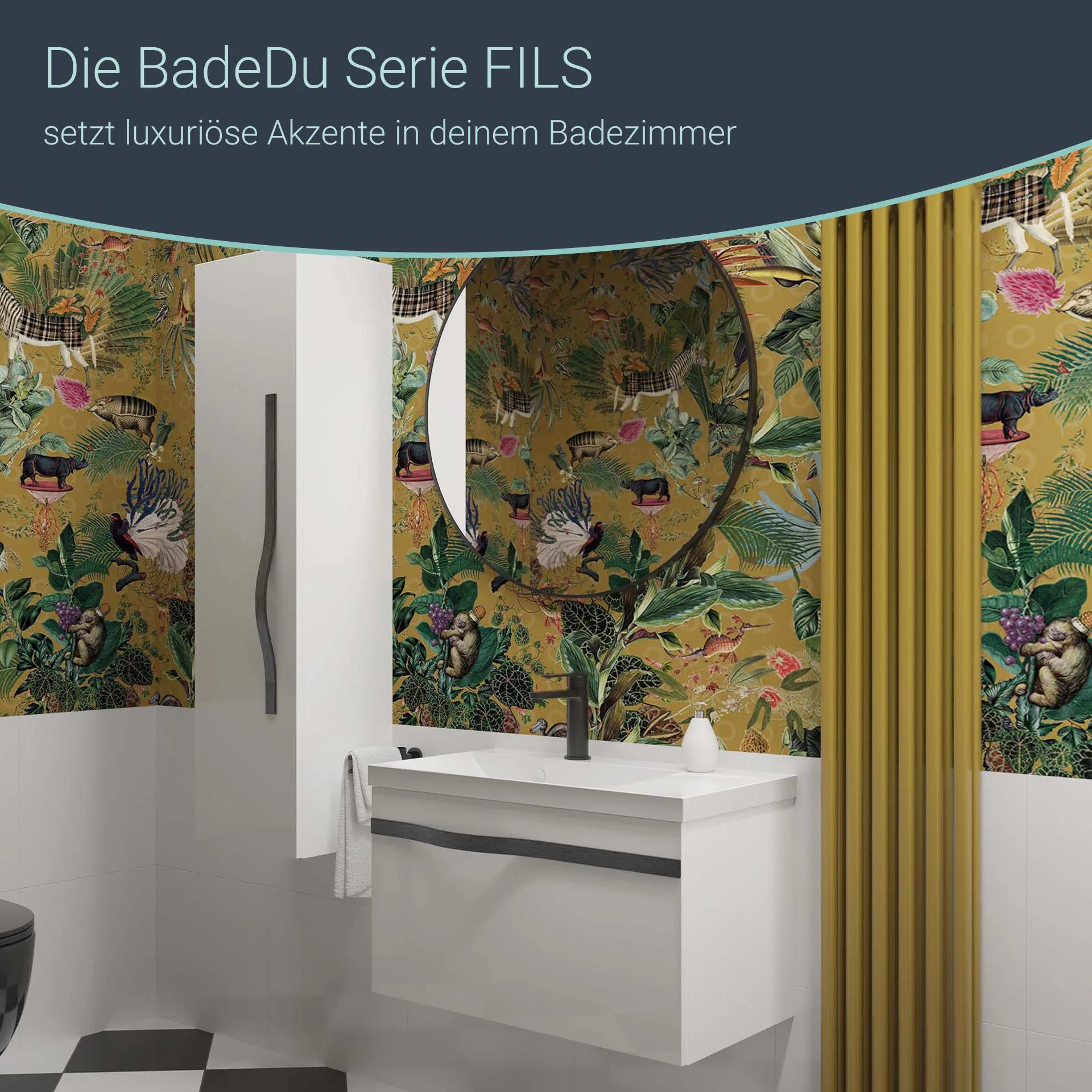 BADEDU FILS Hochschrank 33 cm breit, Weiß, Griff Schwarz