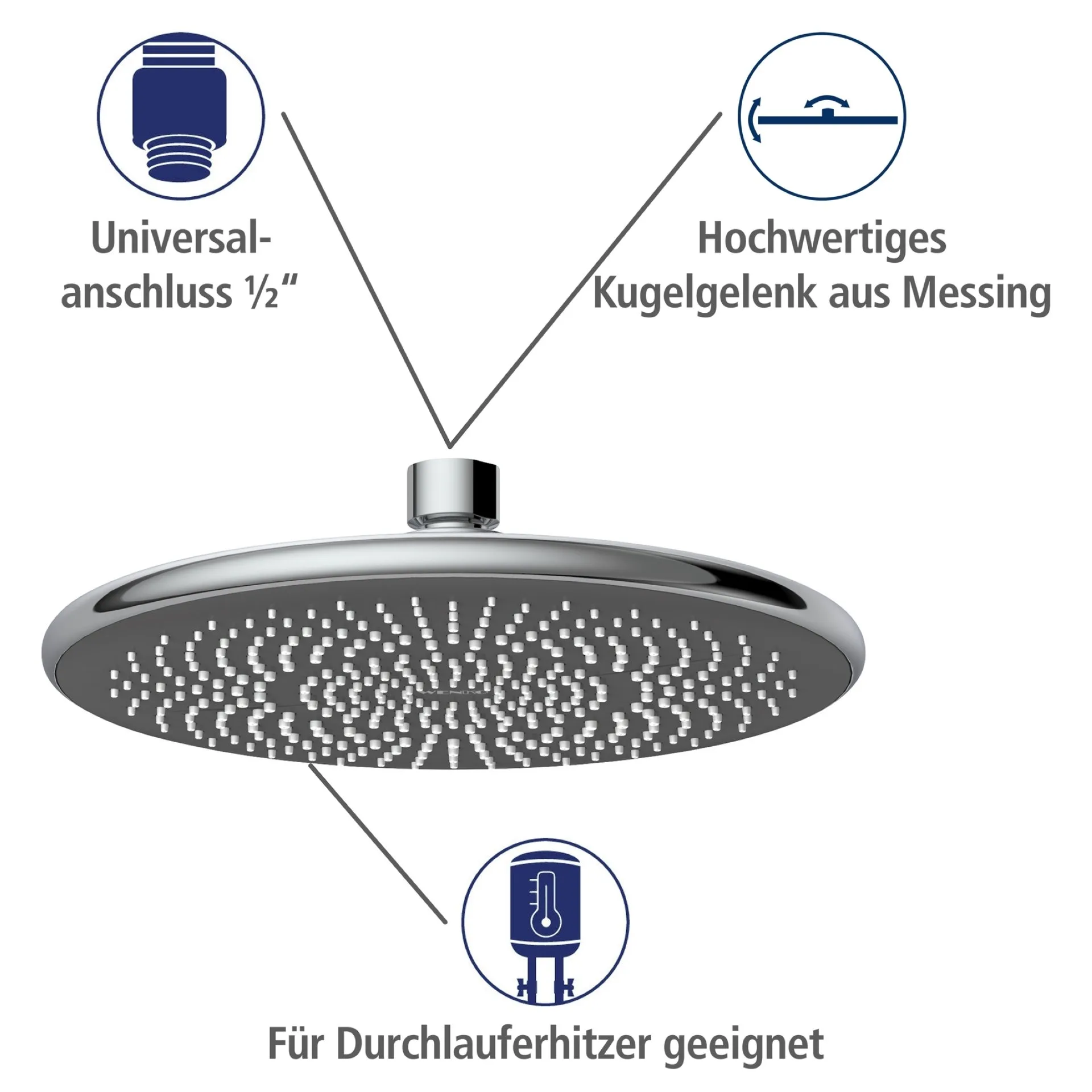 WENKO Duschkopf Regendusche Ø 22,5 cm, Chrom, mit Wassersparsystem, Edelstahl rostfrei