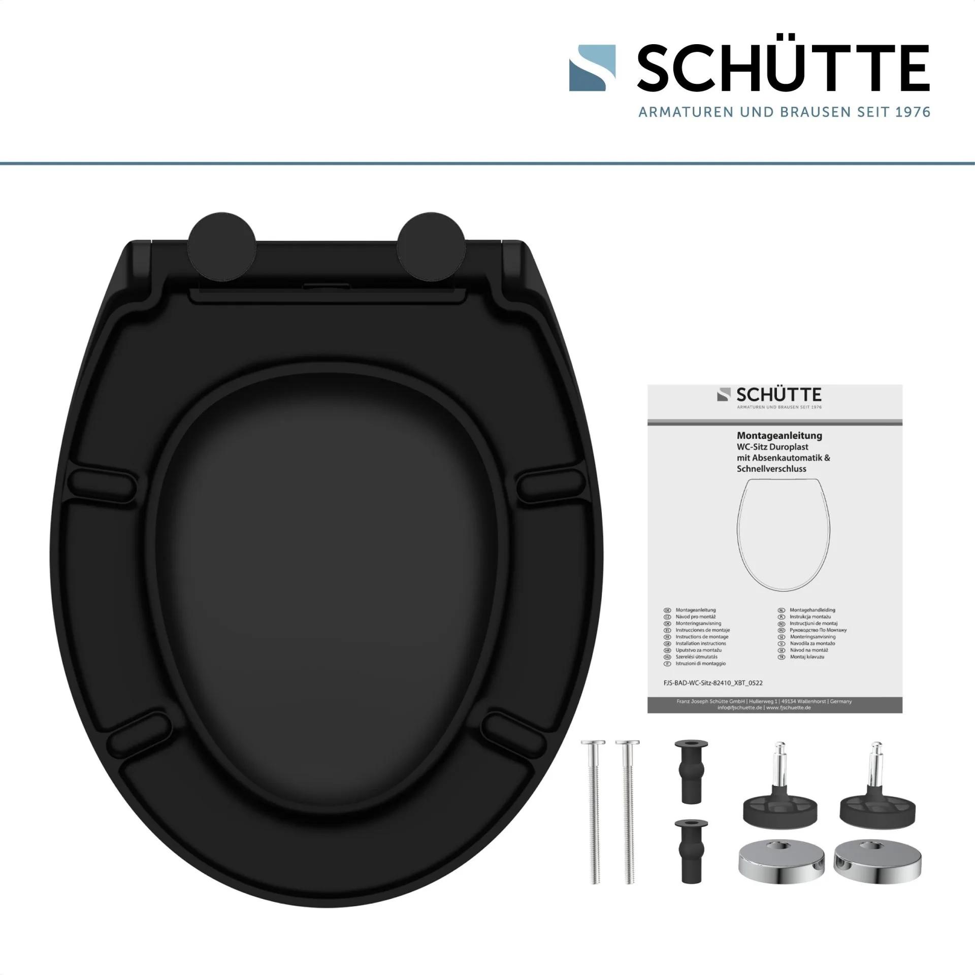 SCHÜTTE SCHWARZ WC-Sitz, Kunststoff, mit Absenkautomatik und Schnellverschluss