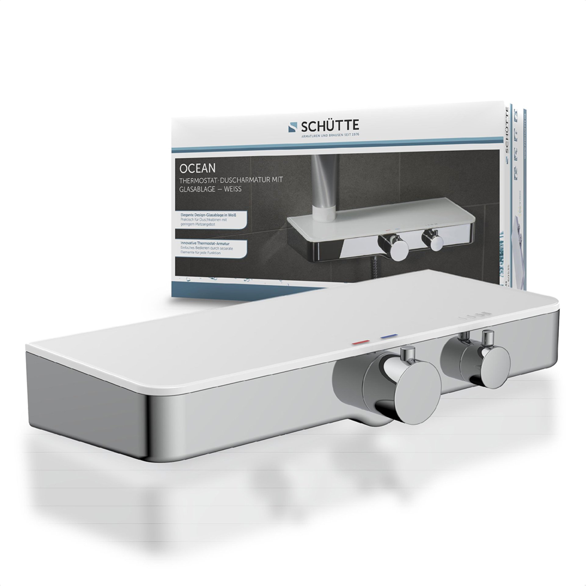 Schütte OCEAN Thermostat Duscharmatur, Chrom/Weiß, mit Ablage