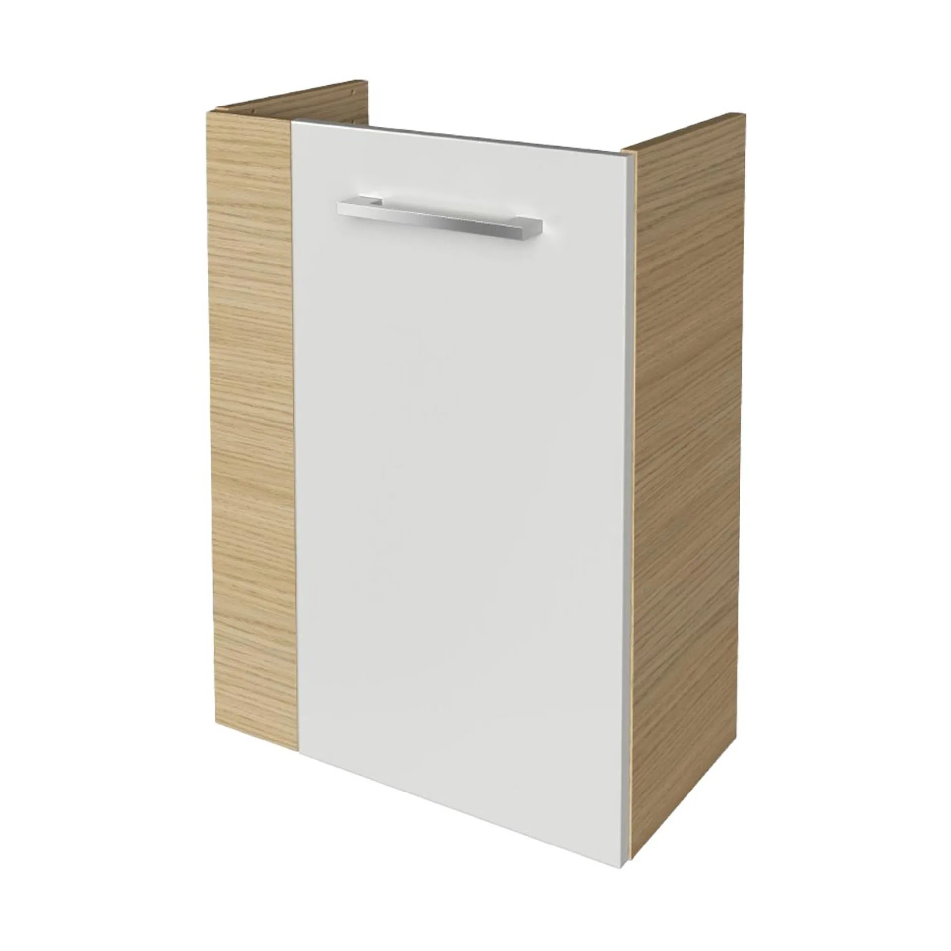 FACKELMANN SBC B.STYLE Waschbeckenunterschrank Gäste WC 45 cm breit, Weiß/Braun, Türanschlag rechts