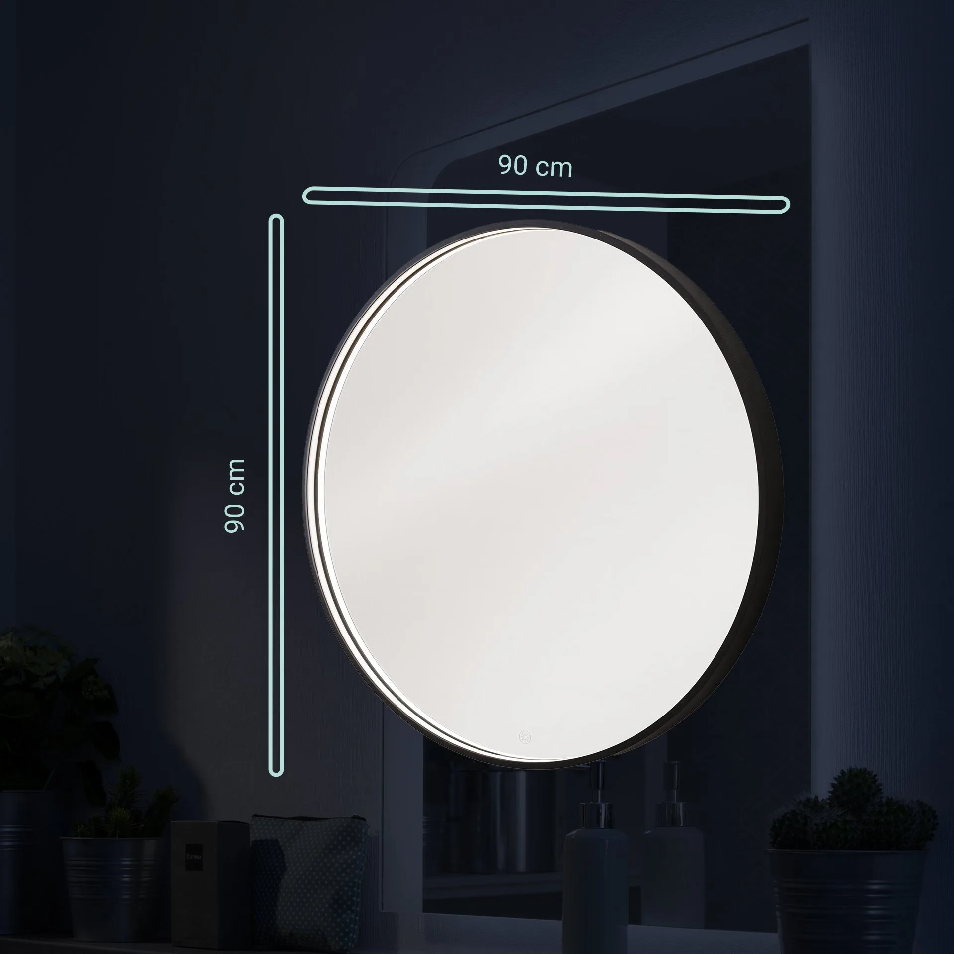 BADEDU VAAL LED Spiegel Ø 90 cm, rund, Schwarz, Sensor