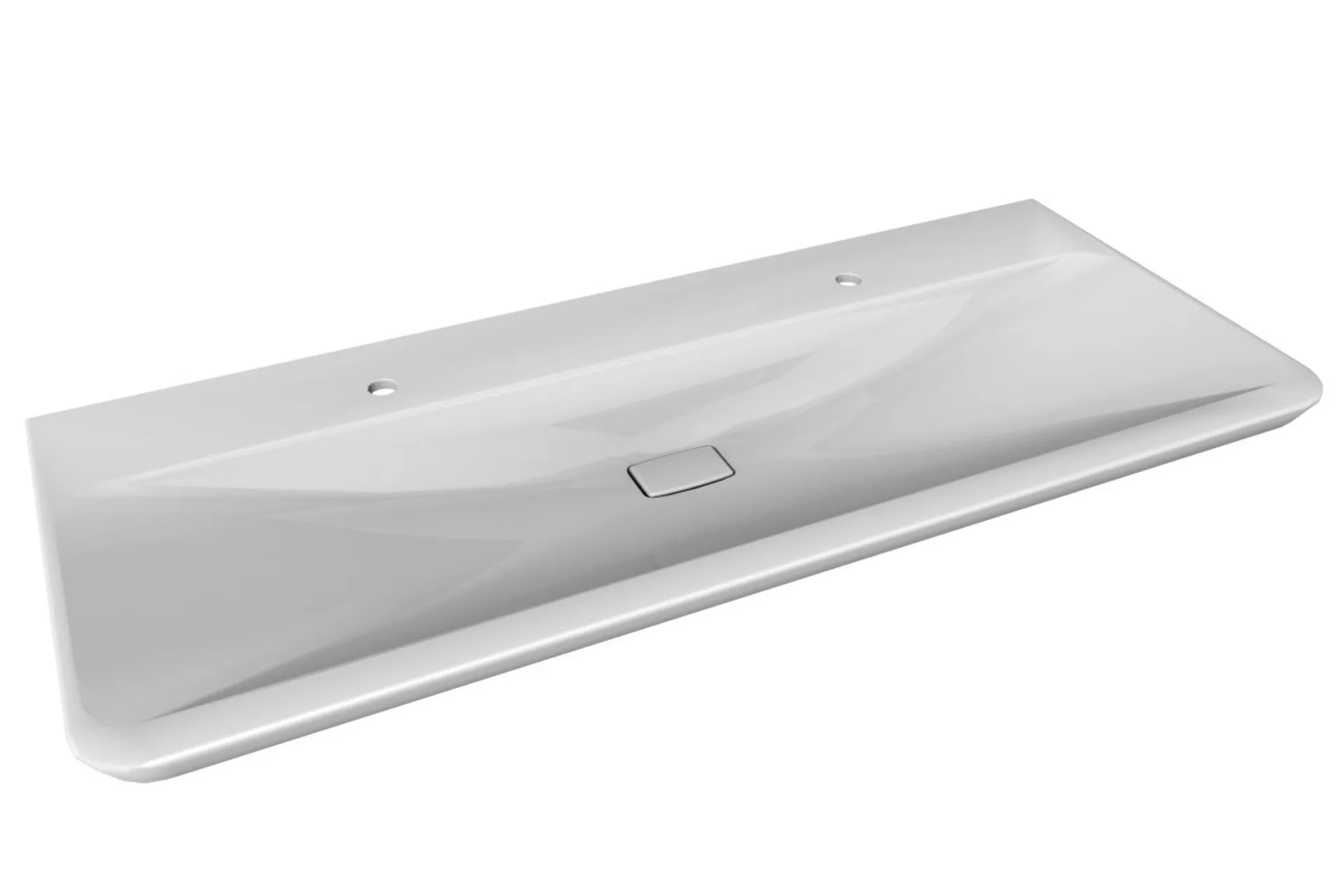 LANZET M9 Doppelwaschbecken 127 cm breit, Weiß, Gussmarmor, 2 Hahnlöcher + Waschbeckenbeleuchtung