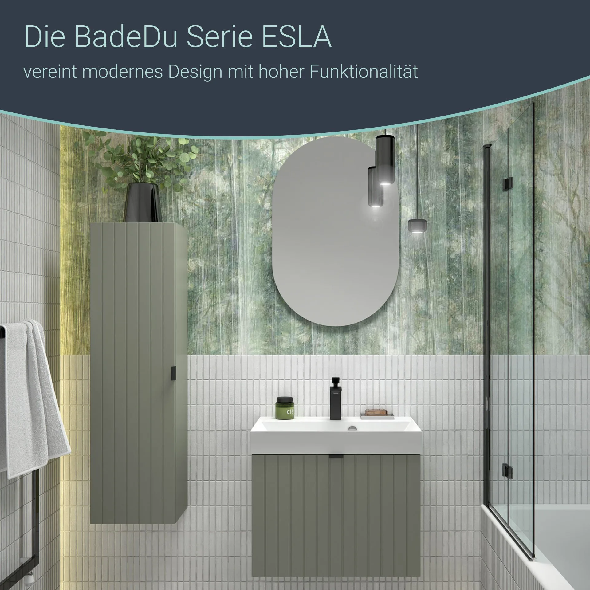 BADEDU ESLA Spiegel 50 cm breit, Grün