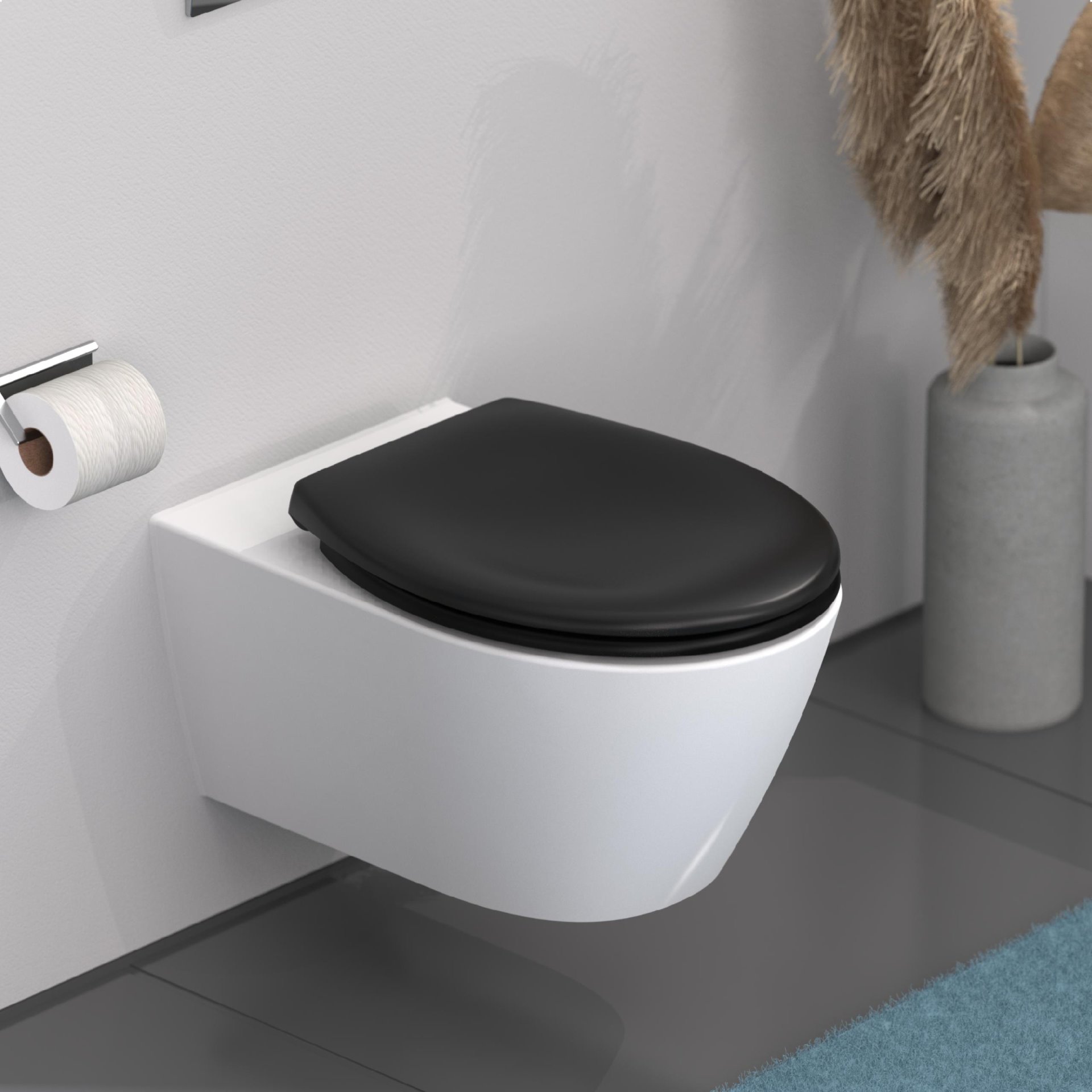 SCHÜTTE SCHWARZ WC-Sitz, Kunststoff, mit Absenkautomatik und Schnellverschluss