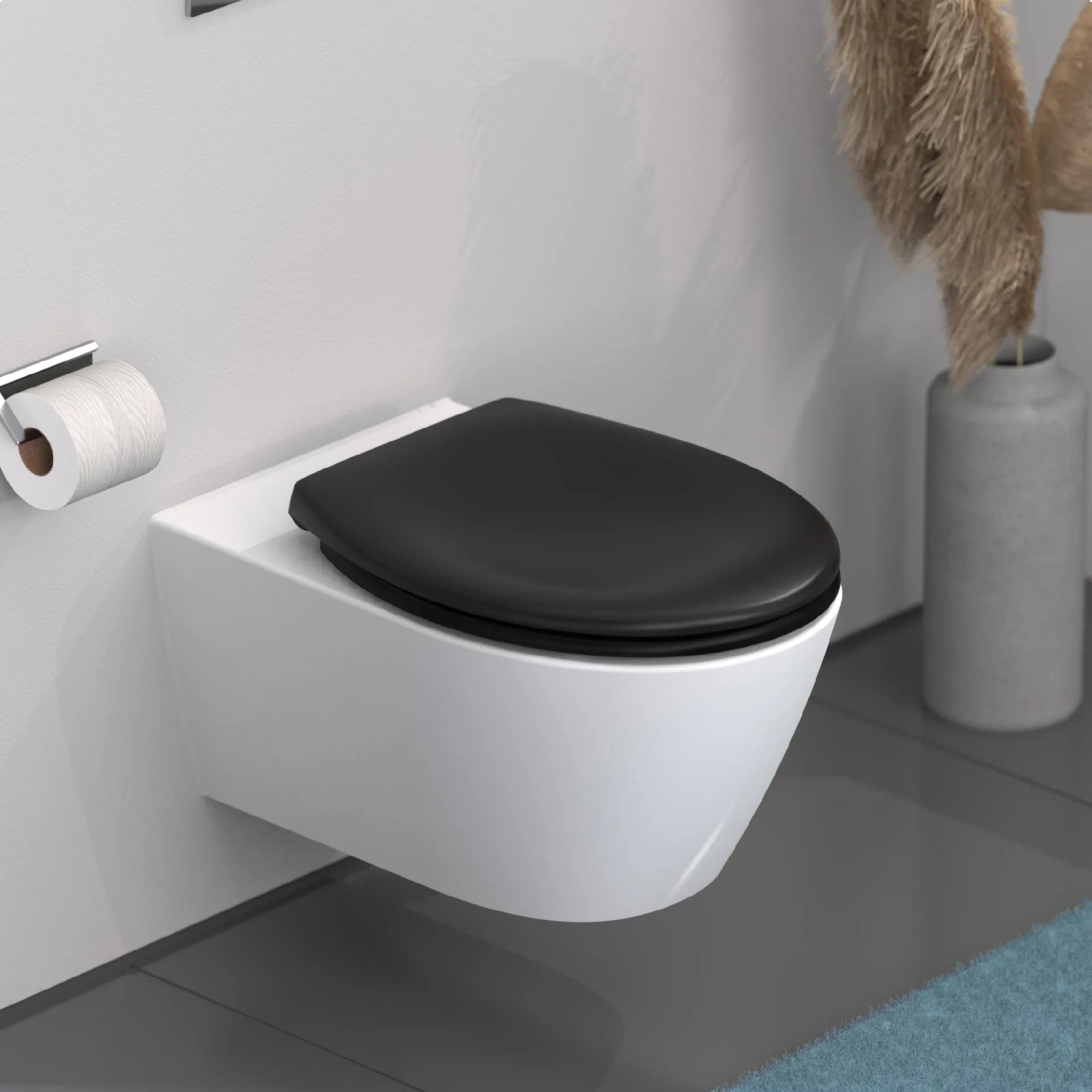 SCHÜTTE SCHWARZ WC-Sitz, Kunststoff, mit Absenkautomatik und Schnellverschluss