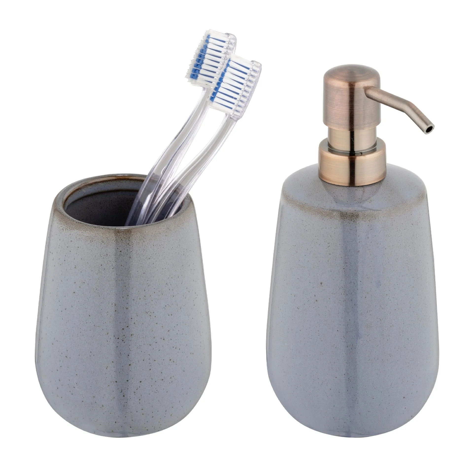 WENKO SIRMIONE Accessoire Set, Blau, Zahnputzbecher, Seifenspender, Keramik