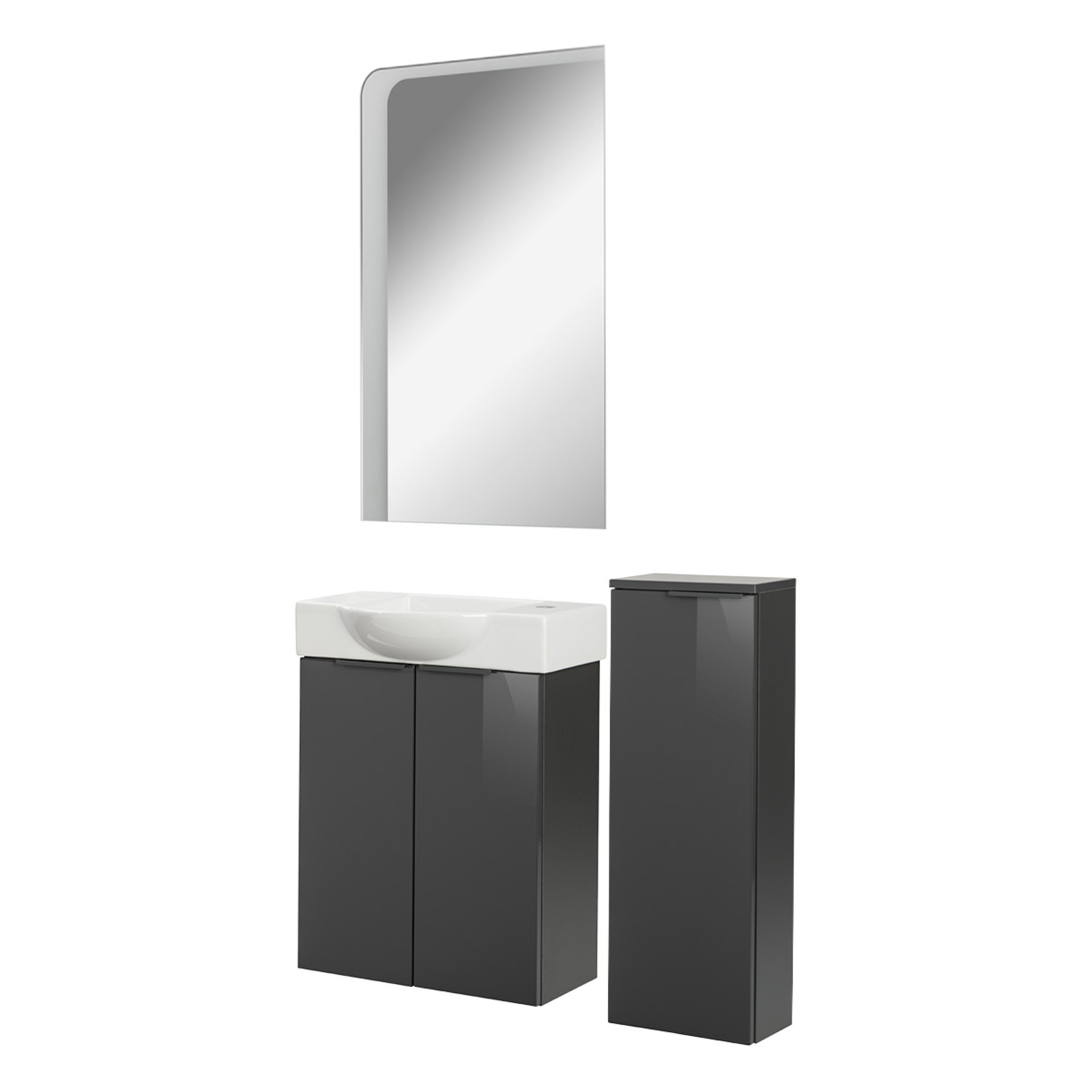 Fackelmann SBC LUNA Gäste WC Set 4-teilig 55 cm, Anthrazit, Keramik rechts+Spiegel+Midischrank slim