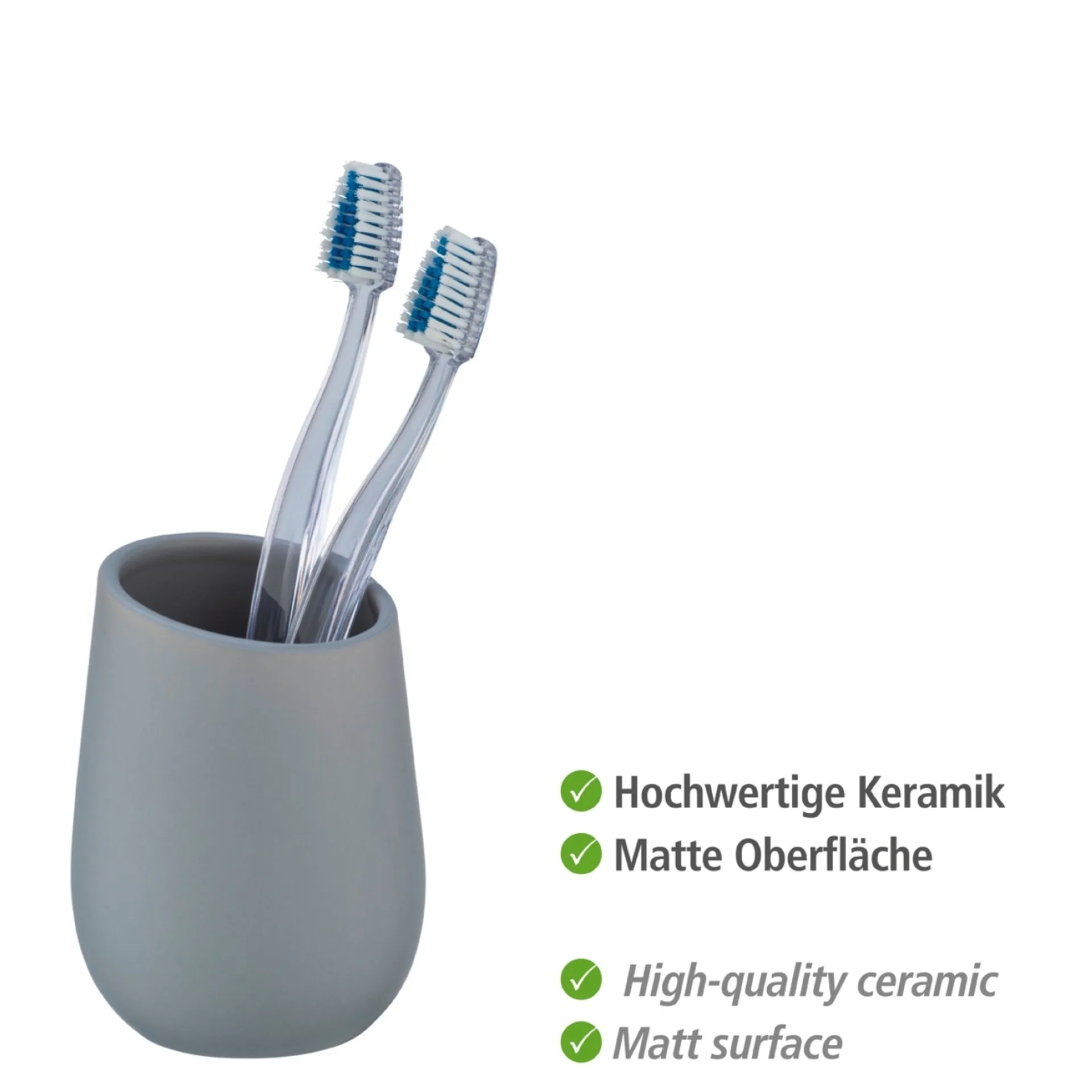 WENKO BADI Accessoire Set, Grau, Zahnputzbecher, Seifenspender, Keramik