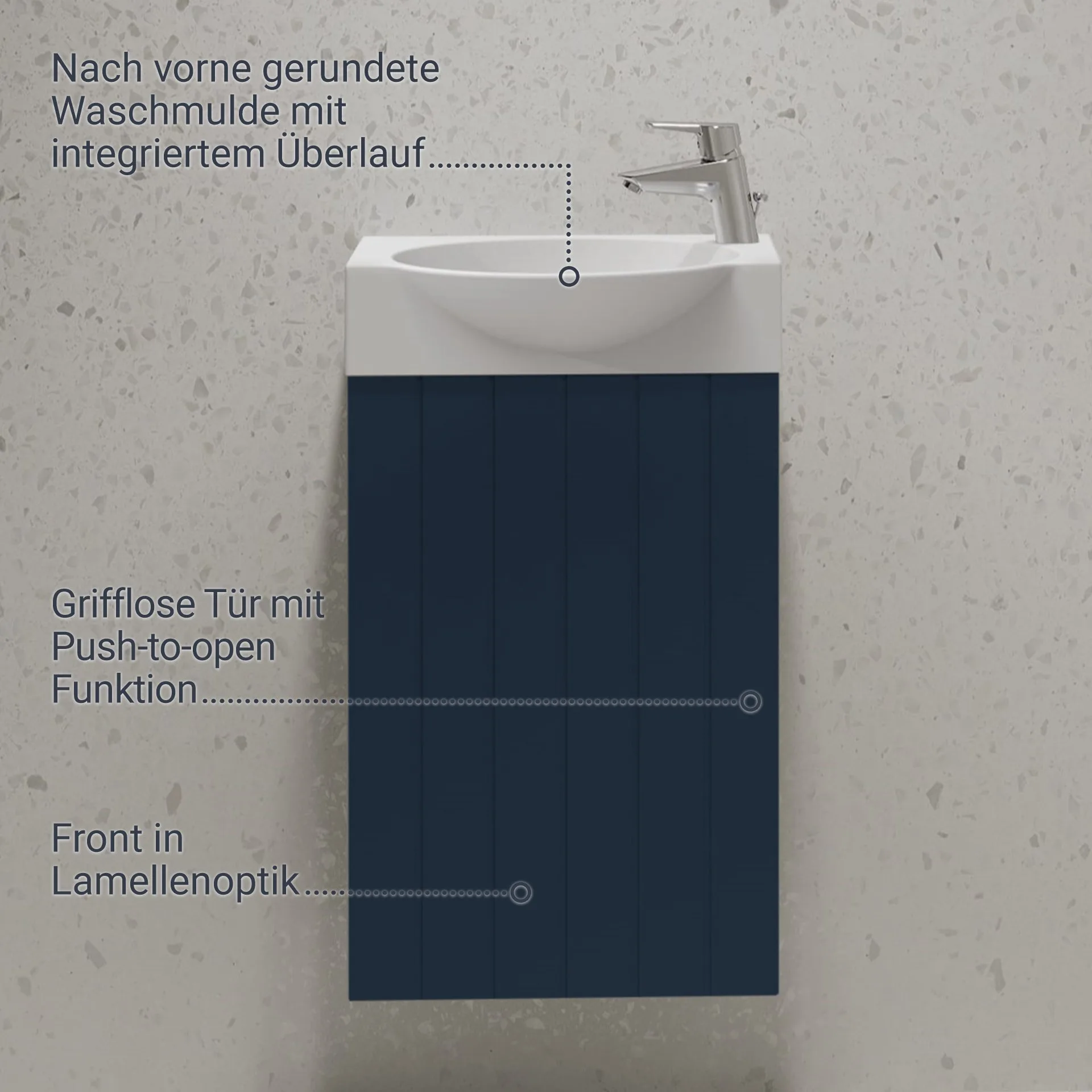 BADEDU IMPERO Gäste WC Waschtisch Set  40 cm breit, Blau, Waschbecken Keramik Weiß