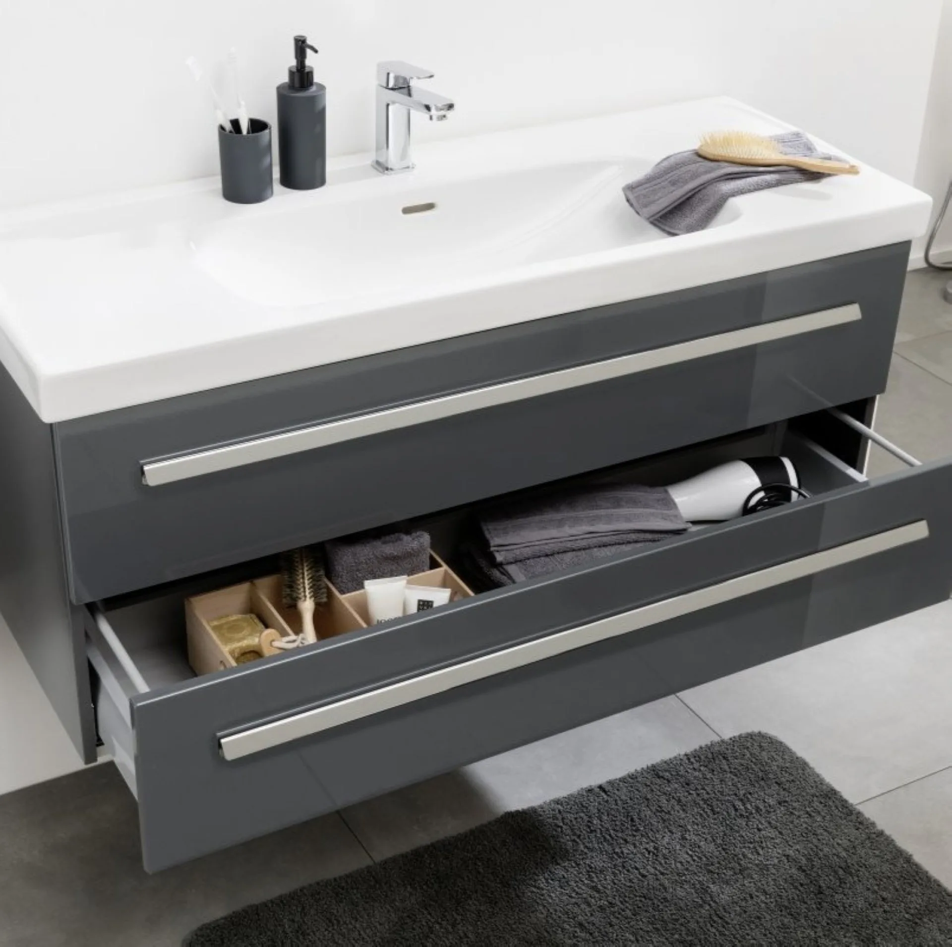 LANZET K1 Waschbeckenunterschrank 120 cm breit, Anthrazit