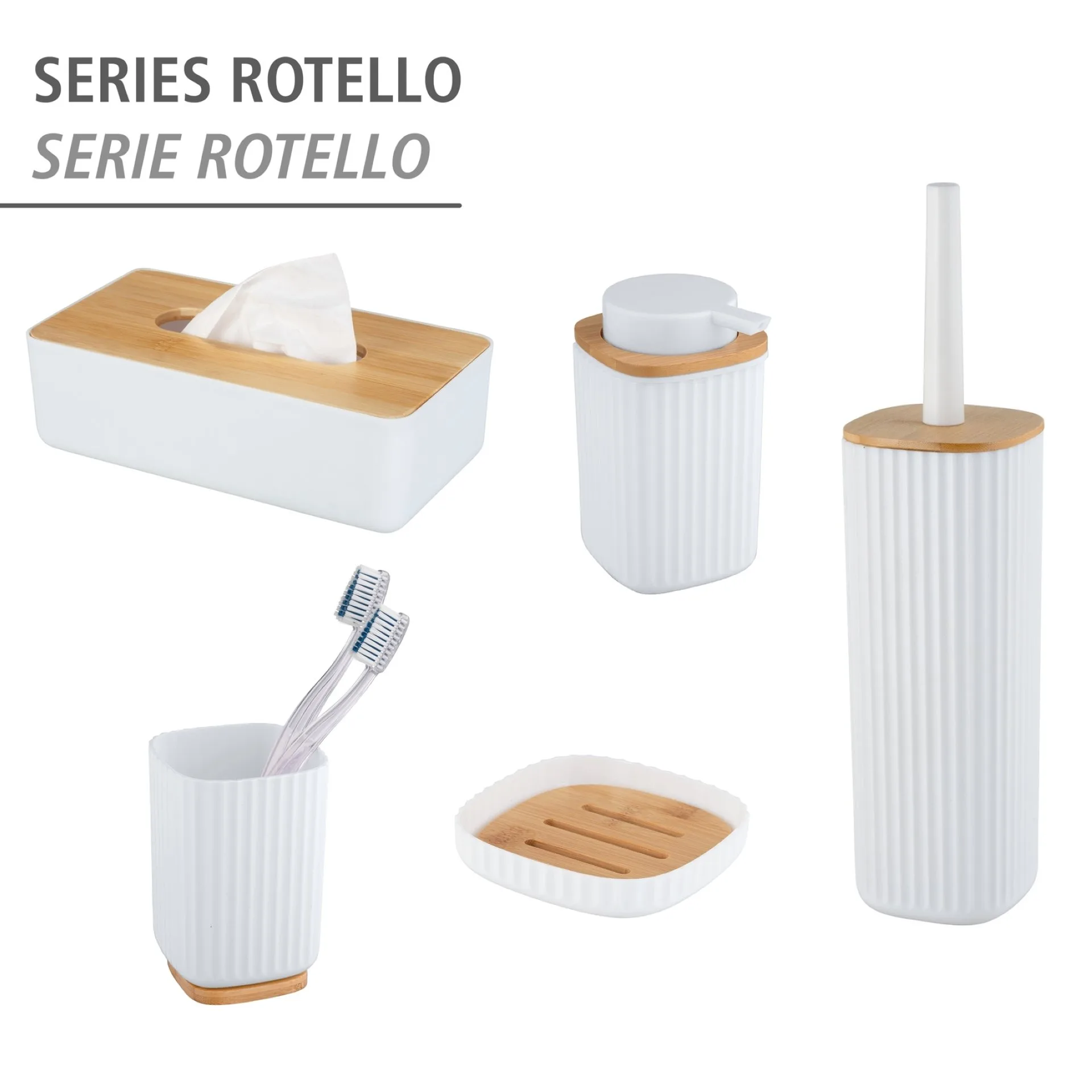 WENKO ROTELLO WC-Garnitur, Weiß/Braun, mit Bambusdeckel
