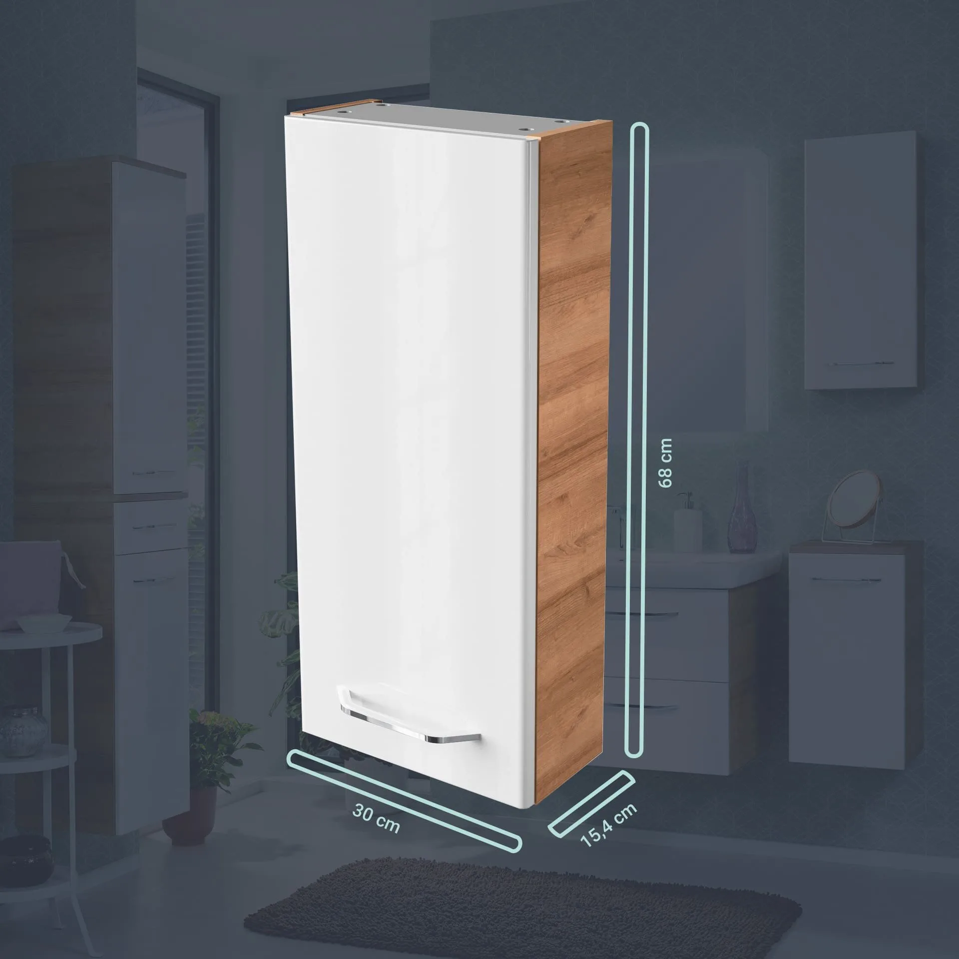 FACKELMANN MILANO Hängeschrank 30 cm breit, Weiß/Braun hell