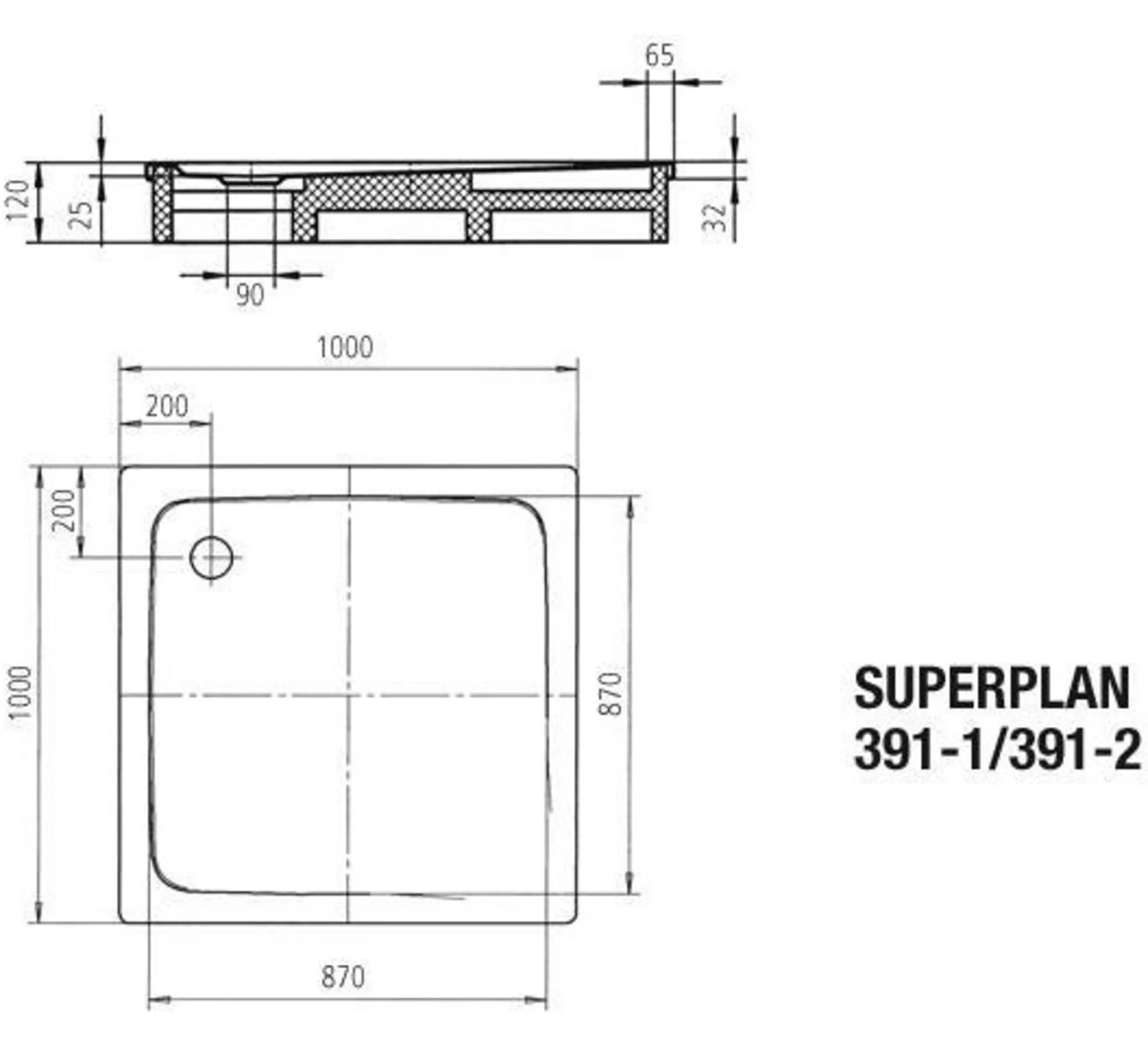 KALDEWEI SUPERPLAN CLASSIC Duschwanne 100 cm breit, Weiß, Mod. 391-1