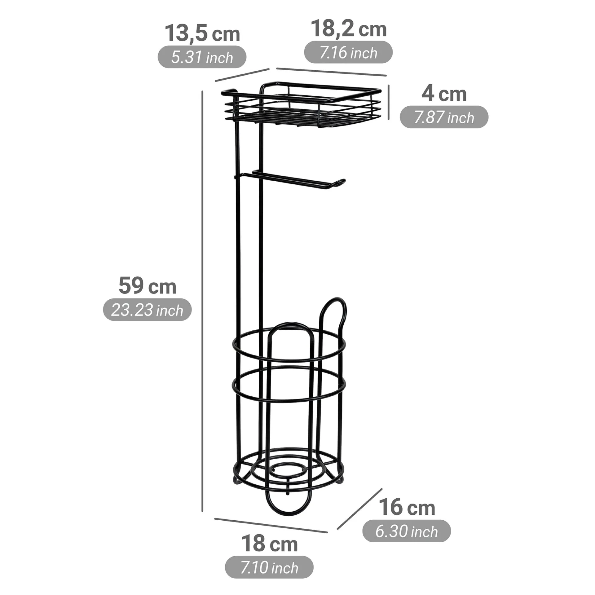 WENKO Toilettenpapierhalter, Schwarz, mit Bevorrater und Ablage