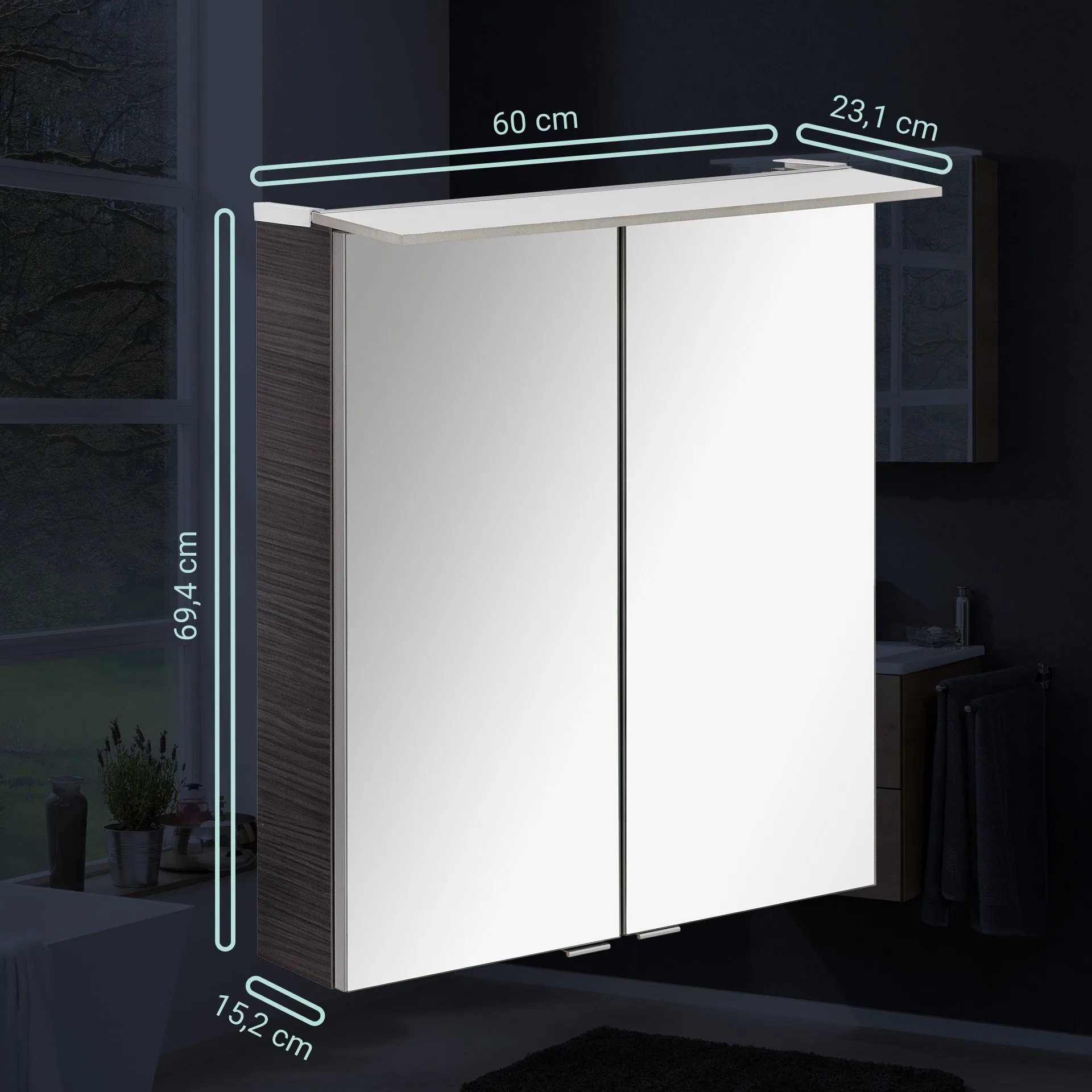 Fackelmann B.PERFEKT LED Spiegelschrank 60 cm breit, Anthrazit
