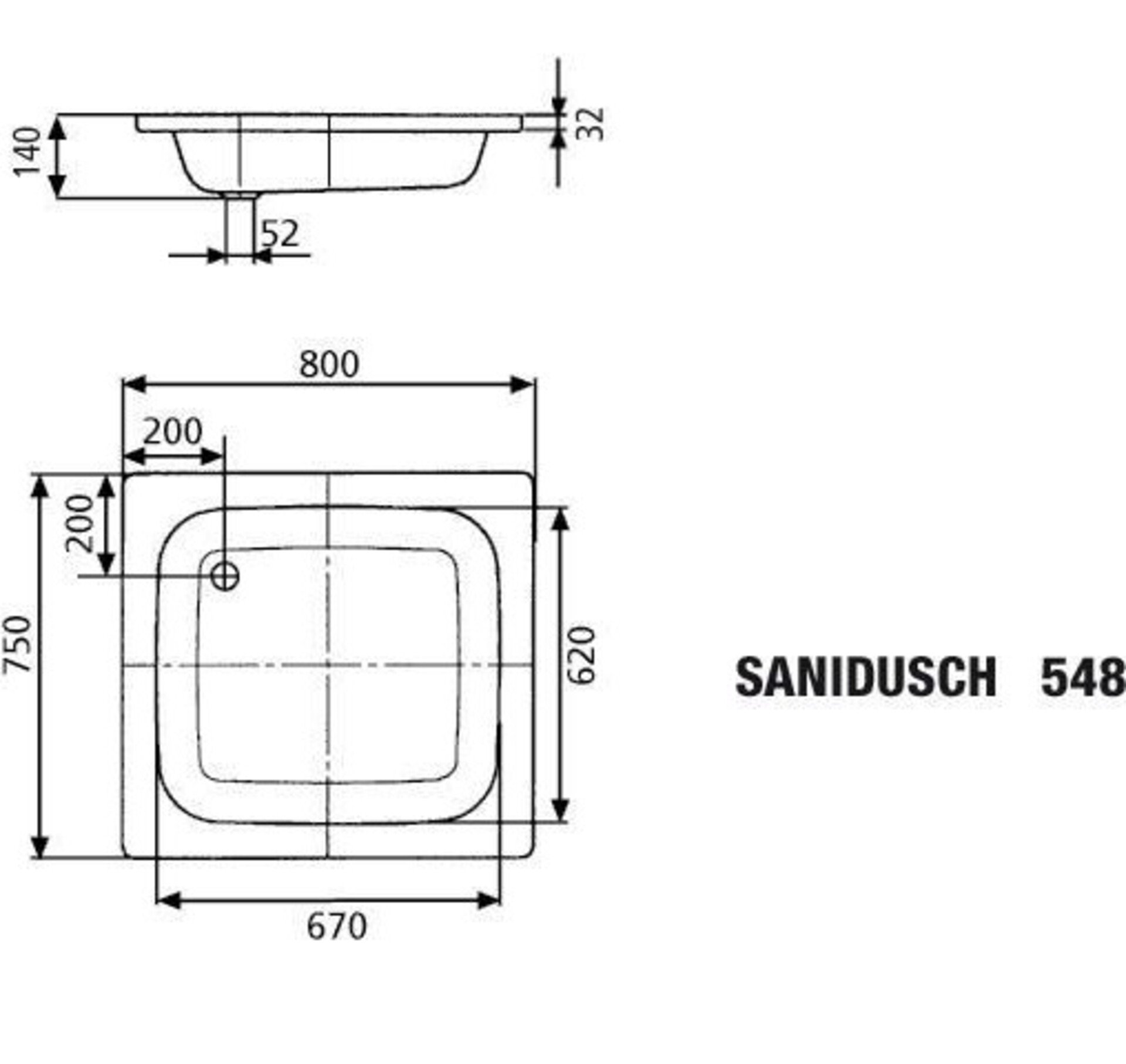 KALDEWEI SANIDUSCH Duschwanne 75 cm breit, Weiß, Mod. 548