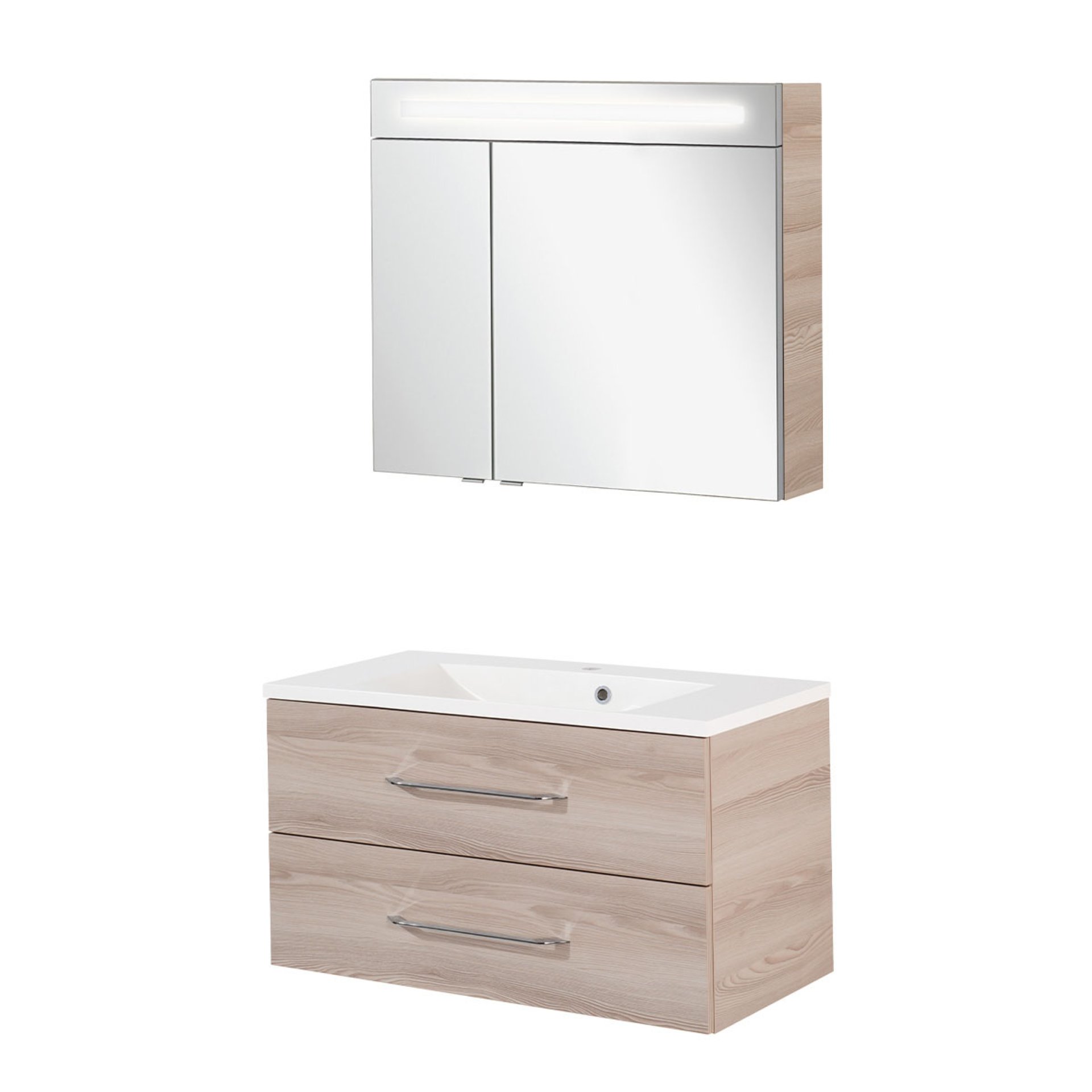 Fackelmann B.CLEVER Badmöbel Set 3-teilig, 90 cm, Braun hell