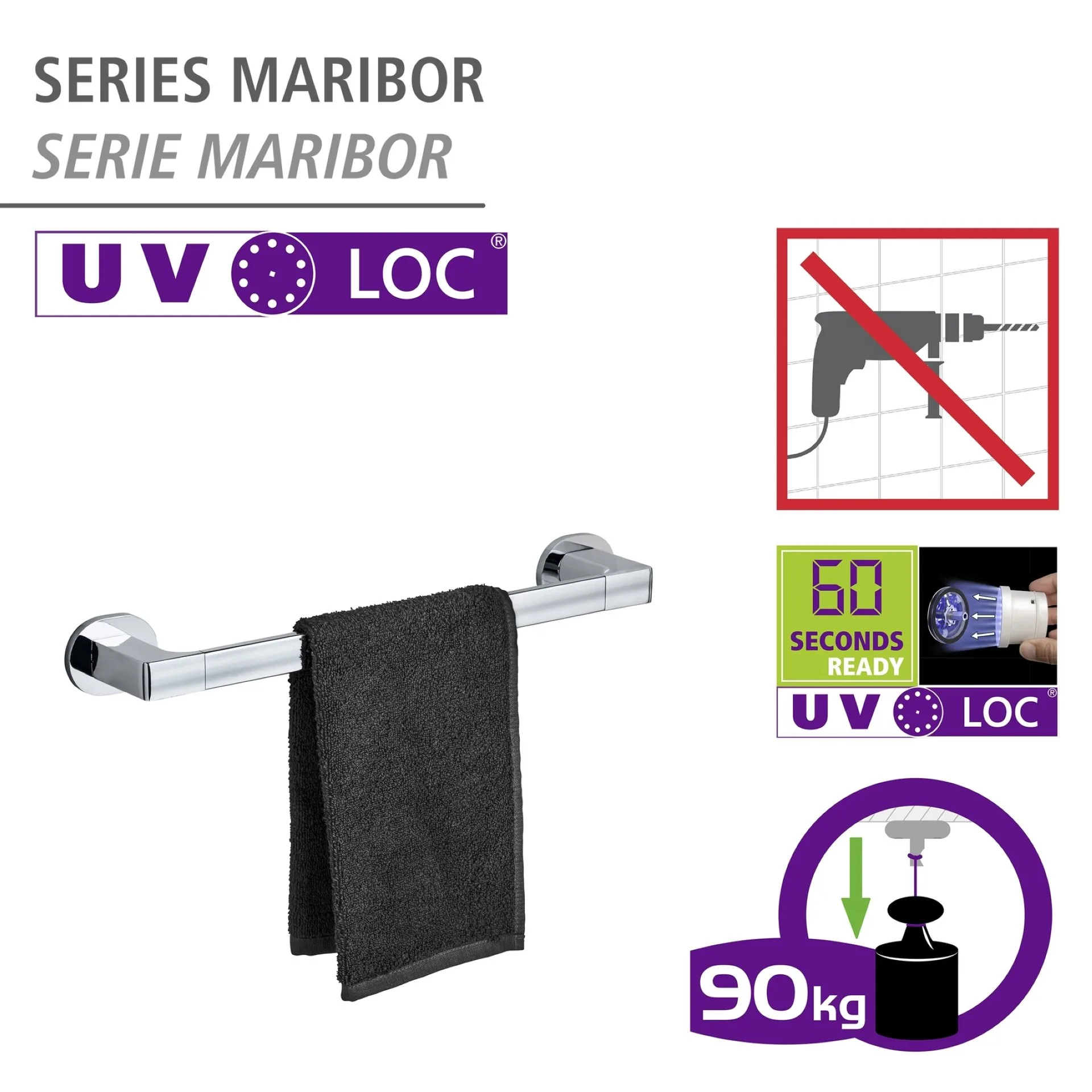 WENKO MARIBOR Handtuchhalter 40 cm breit, Chrom, UV-Loc