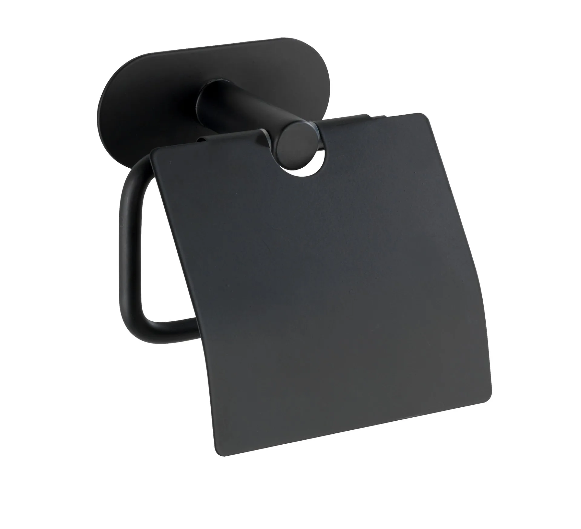 WENKO OREA Toilettenpapierhalter, Schwarz matt, mit Deckel, Befestigen ohne Bohren