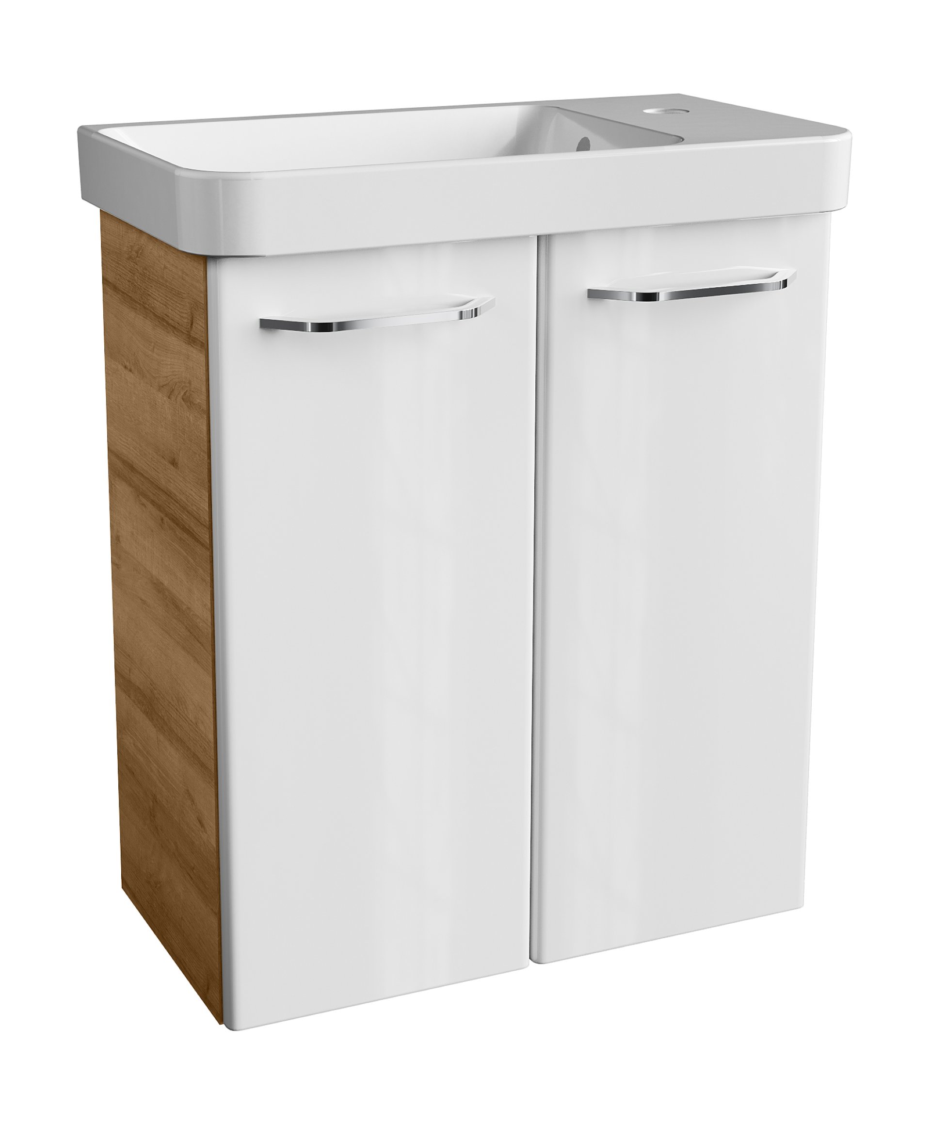 FACKELMANN MILANO Gäste WC Waschtisch Set 55 cm breit, Weiß/Braun hell, Waschbecken Keramik Weiß