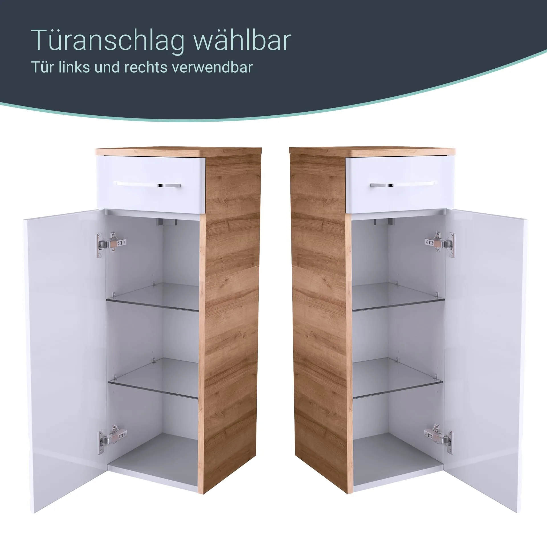 FACKELMANN MILANO Midischrank 30 cm breit, Weiß/Braun hell