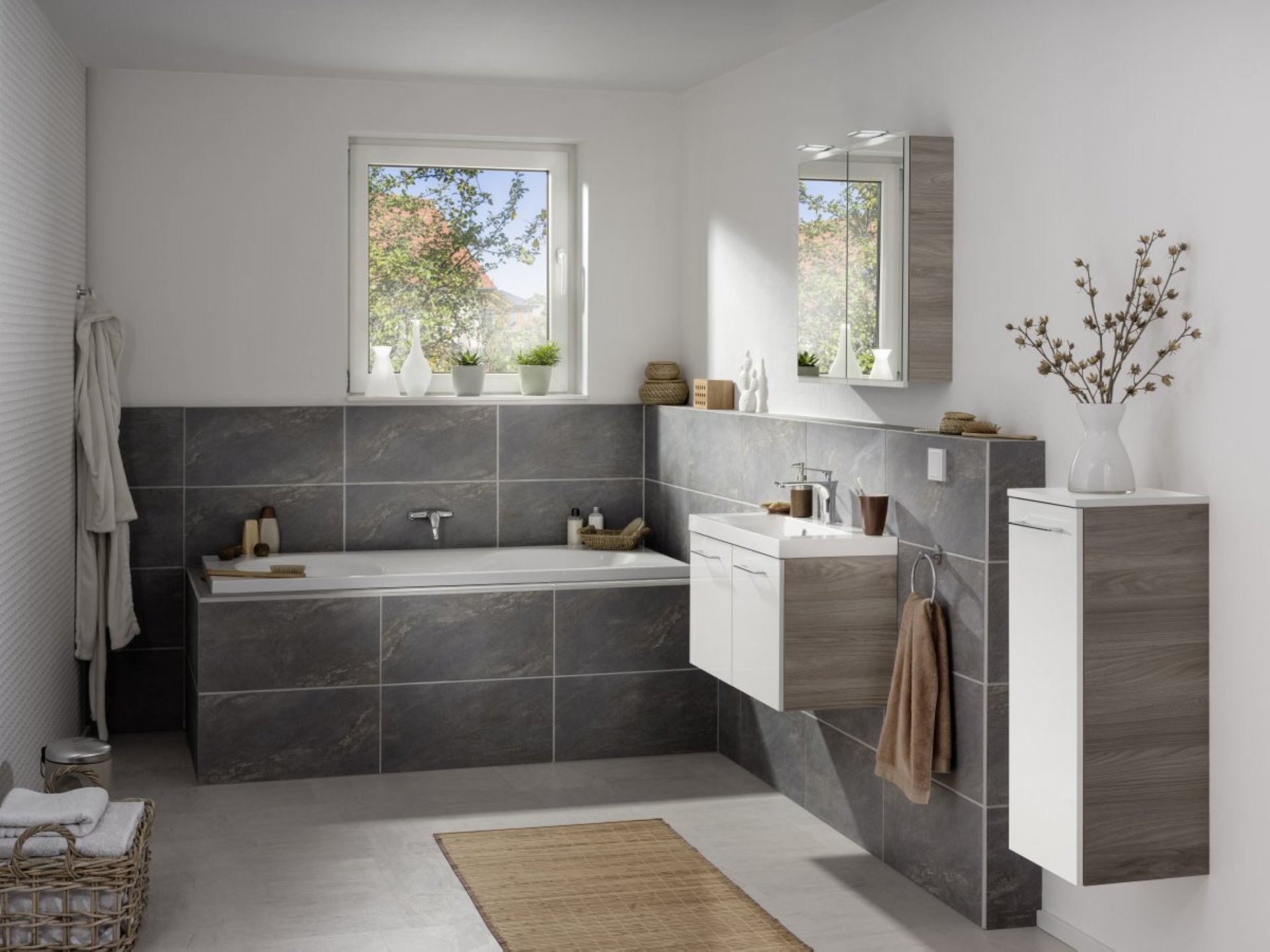 Fackelmann LIMA LED Spiegelschrank 80 cm breit, Braun/Weiß