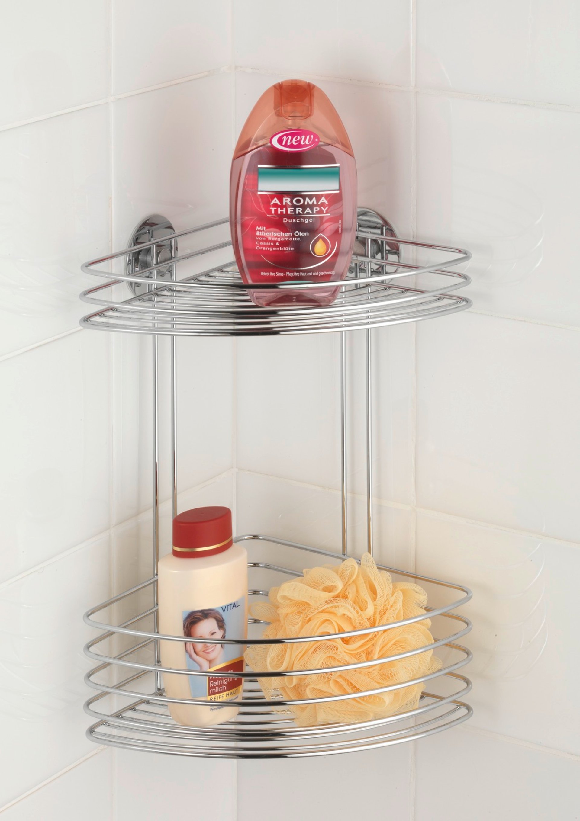WENKO Dusch Eckregal, 2 Ablagen, Befestigen ohne bohren, Turbo-Loc®