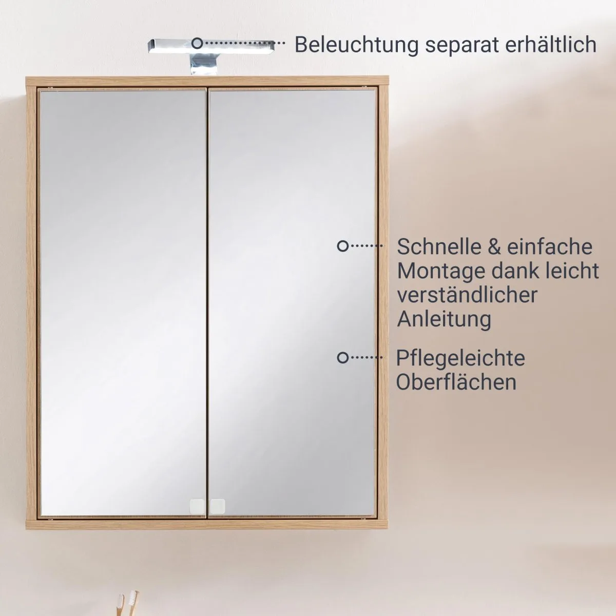FACKELMANN FINN Spiegelschrank 60 cm breit, Braun hell