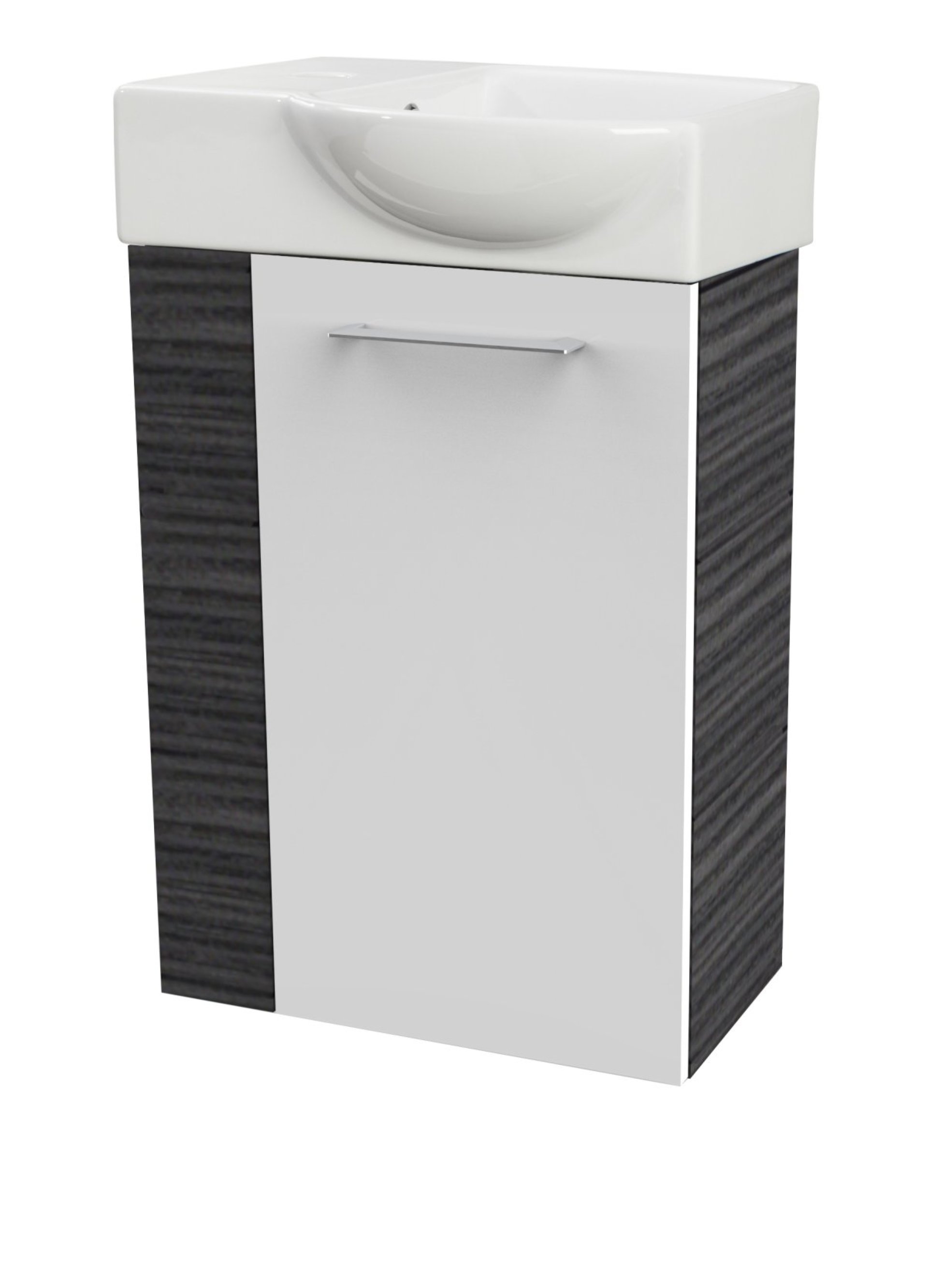 Fackelmann SBC B. PERFEKT Gäste WC Set 2-teilig 45 cm, Anthrazit Holzoptik/Weiß, rechts, Keramik