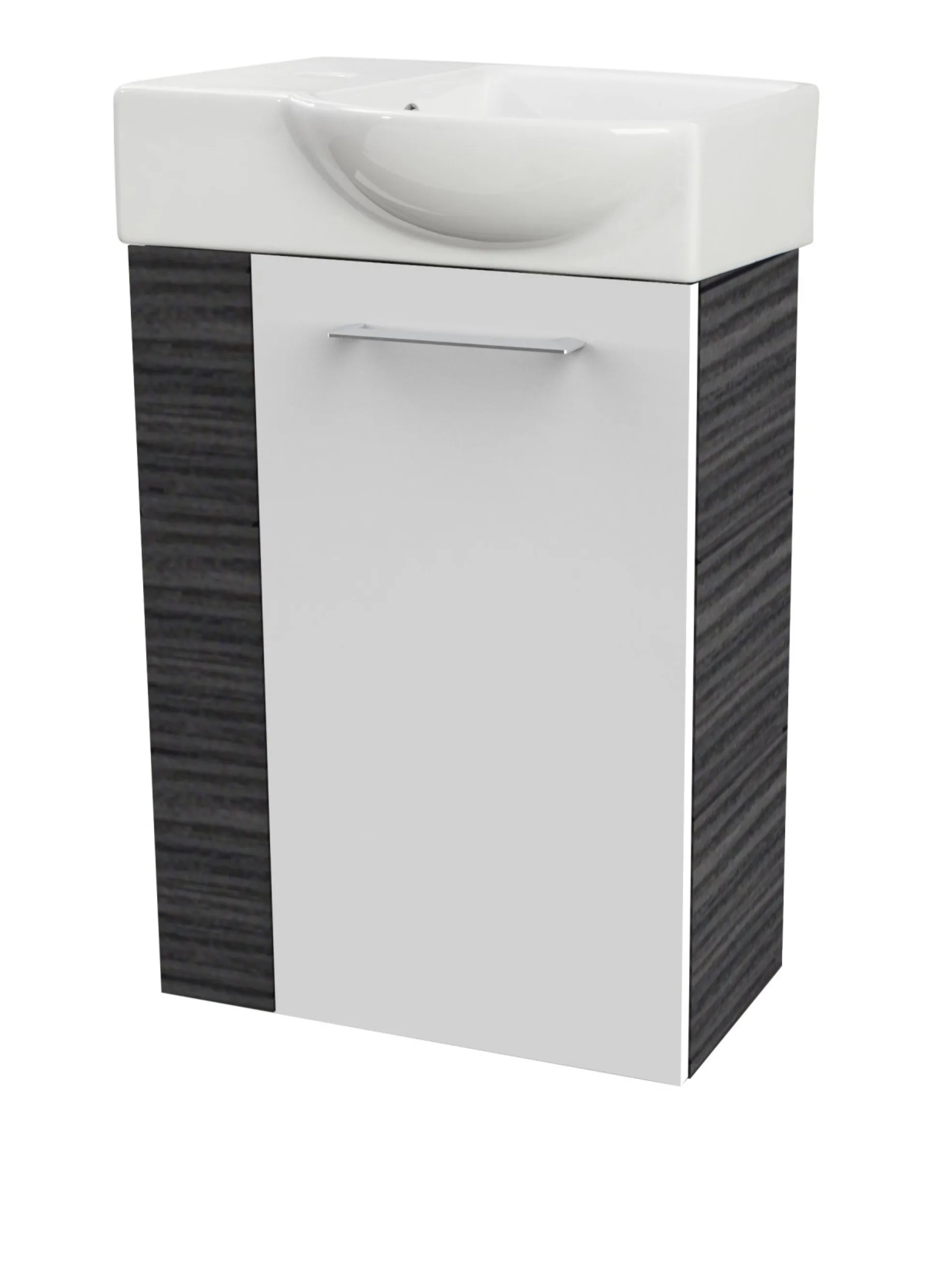 FACKELMANN SBC B.PERFEKT Gäste WC Waschtisch Set 45 cm breit, Weiß/Anthrazit Holzoptik, Waschbecken Keramik Weiß, Türanschlag rechts