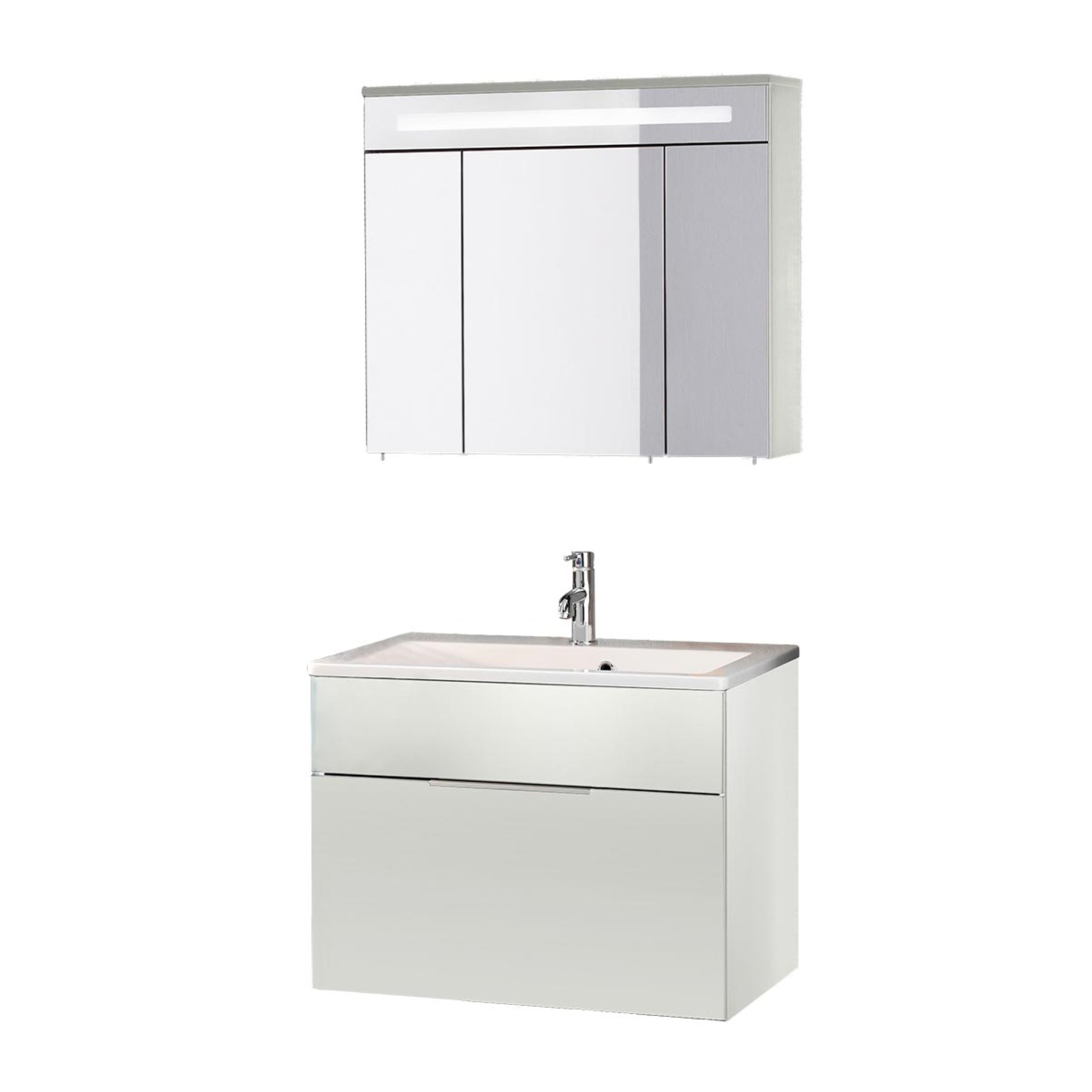 FACKELMANN KARA Waschtisch Set mit Spiegelschrank 80 cm breit, Weiß, Waschbecken Gussmarmor Weiß, 1 Schublade