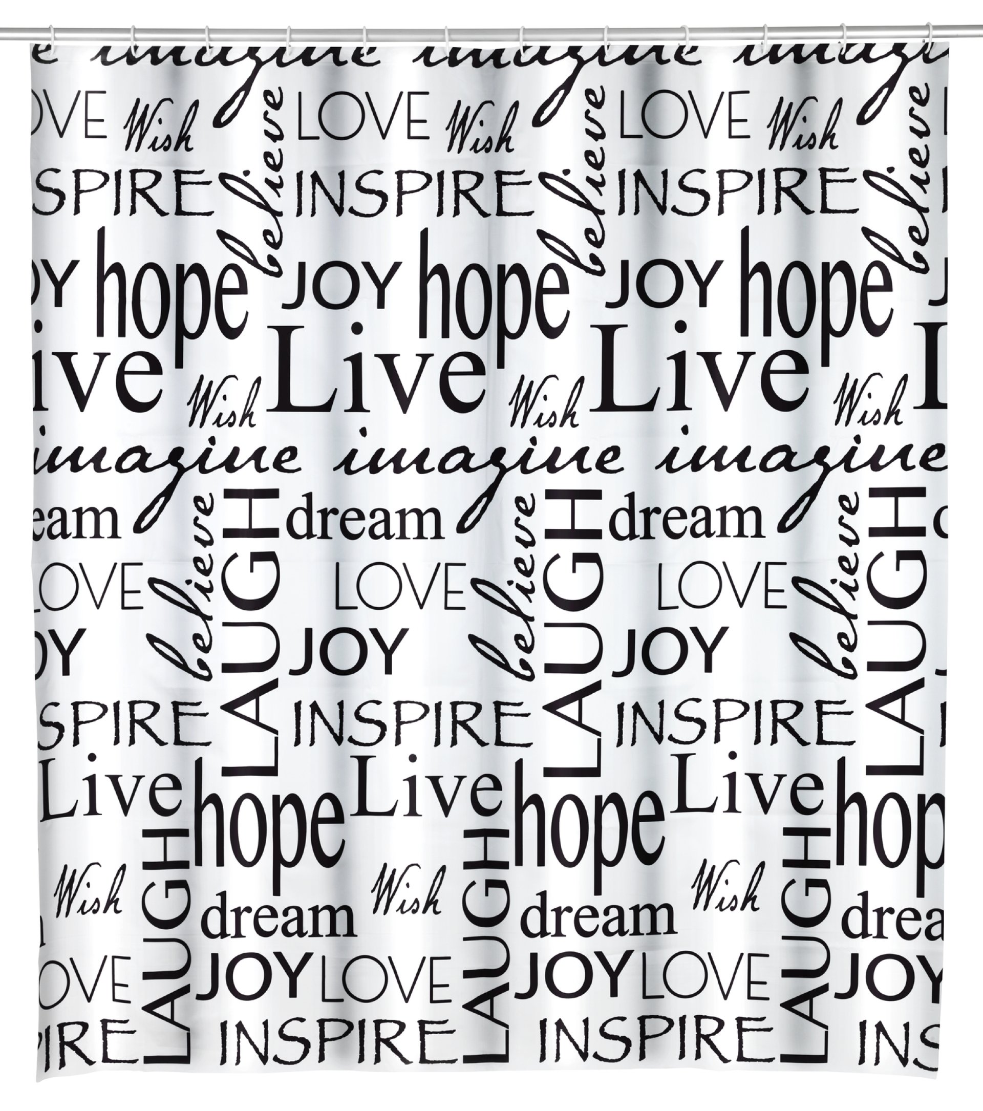 WENKO LIVE Duschvorhang 180 x 200 cm, Weiß/Schwarz