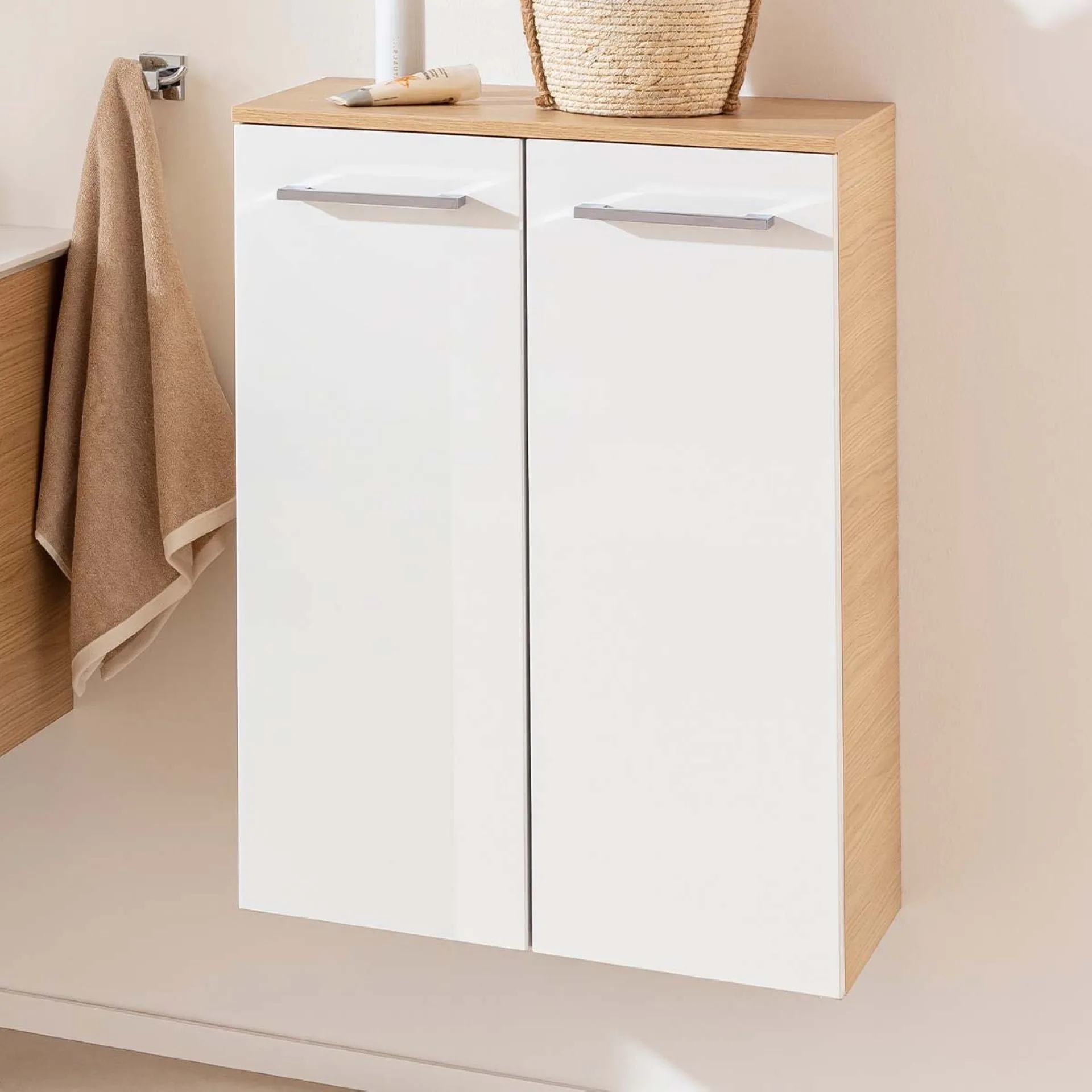 FACKELMANN B.STYLE Doppel Midischrank 60 cm breit, Weiß/Braun
