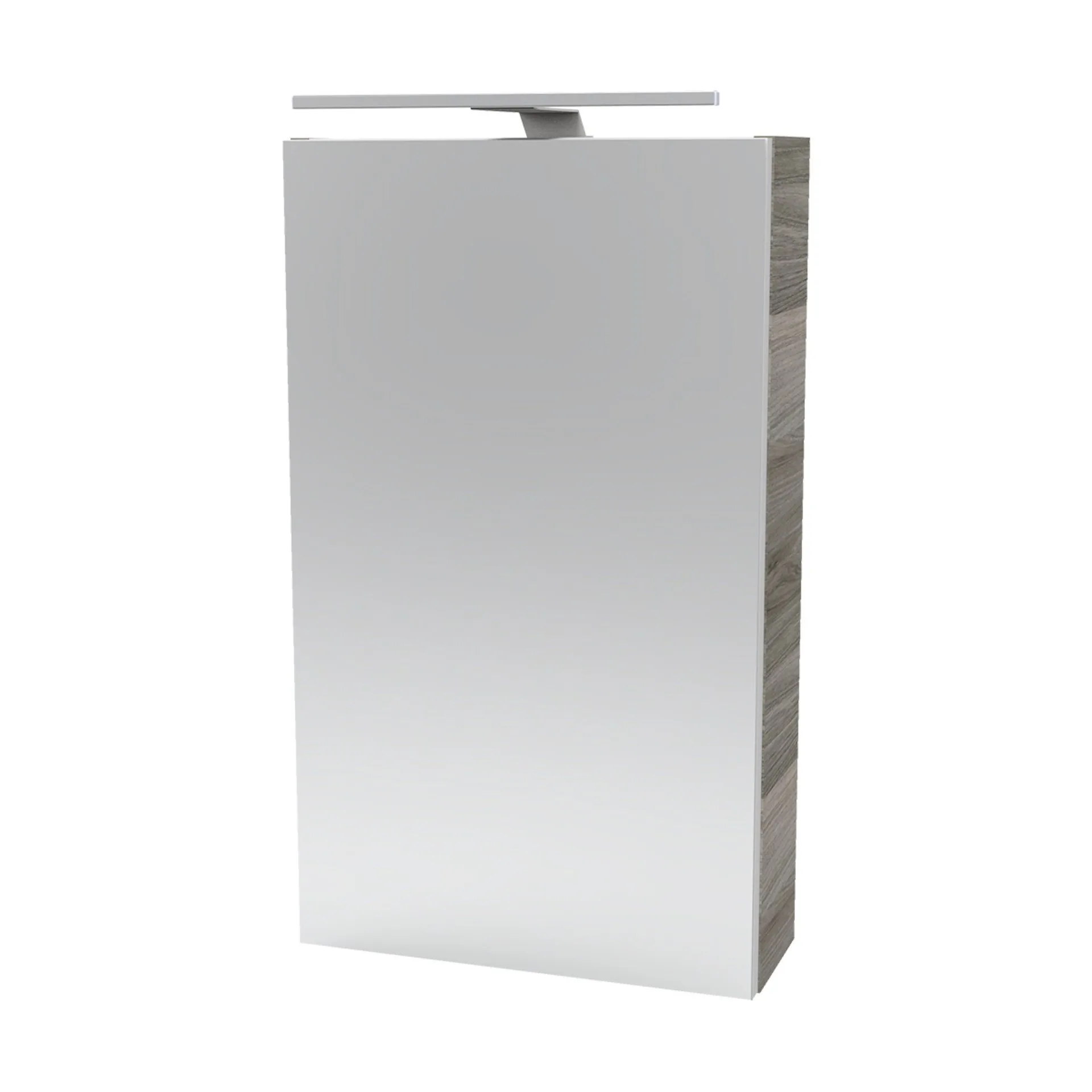 FACKELMANN SBC LUXOR Gäste WC Spiegelschrank 40 cm breit, Braun, Türanschlag links + Aufsatzleuchte