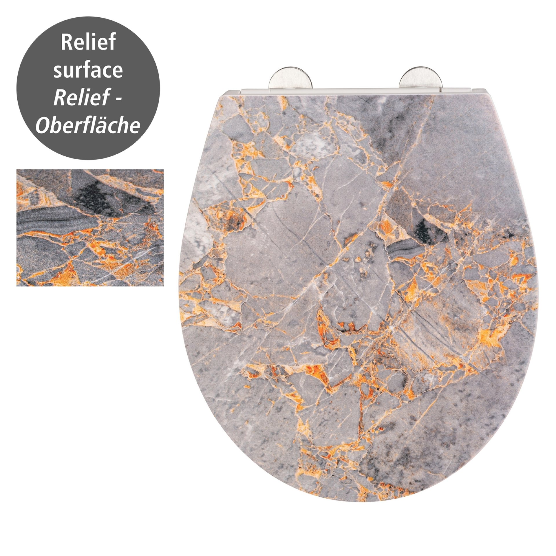 WENKO MARBLE WC-Ssitz, Grau, mit Absenkautomatik