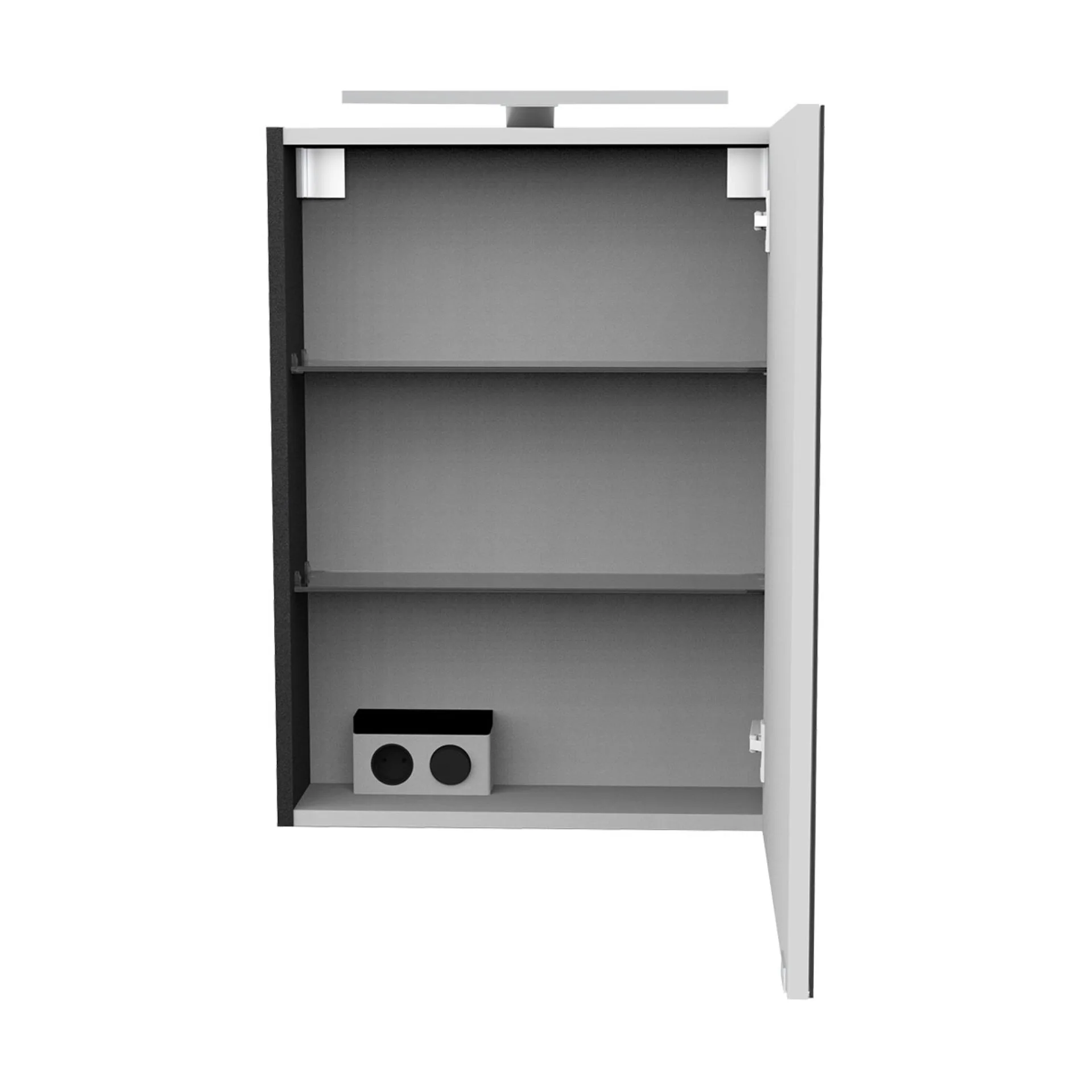 FACKELMANN SBC LUNA Gäste WC Spiegelschrank 50 cm breit, Anthrazit, Türanschlag rechts + Aufsatzleuchte