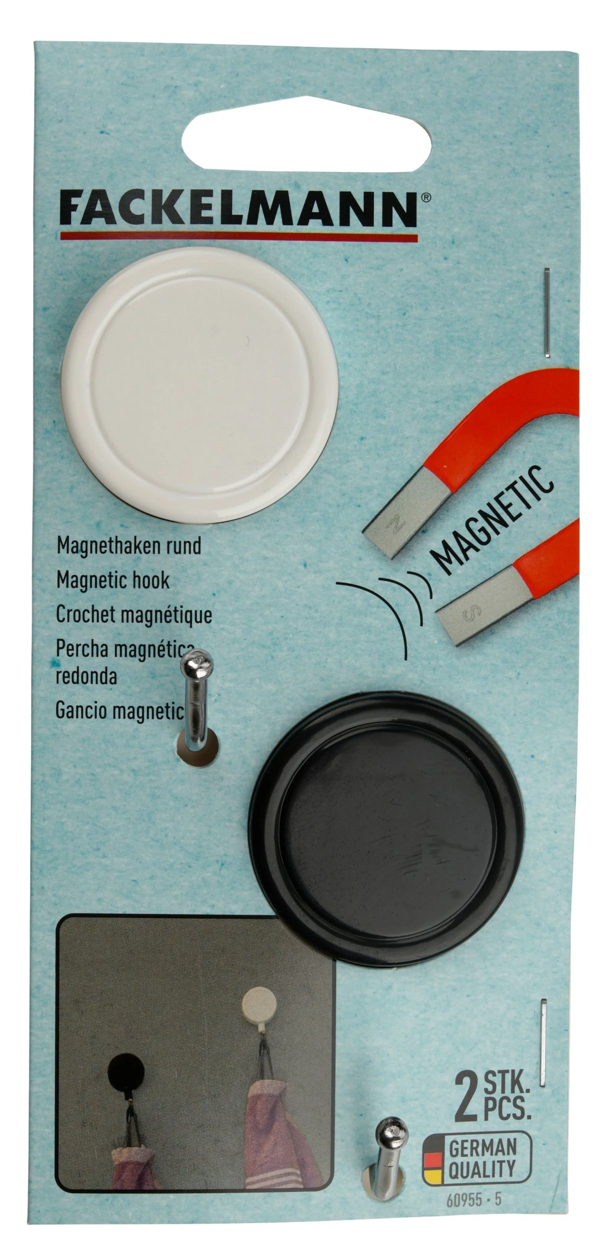 FACKELMANN Handtuchhaken Magnet, Weiß, 2-er Set, rund