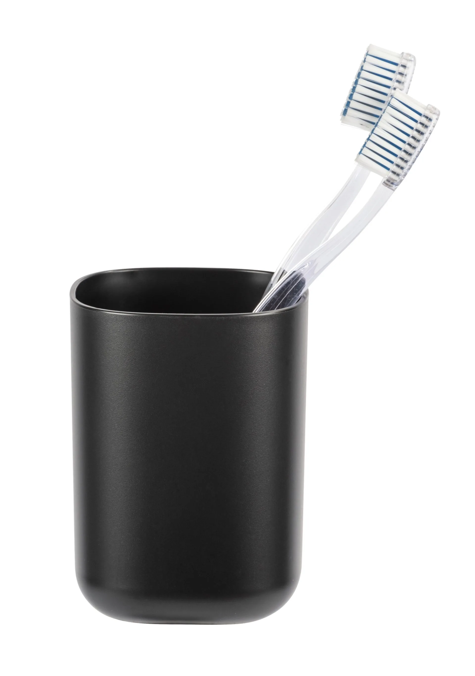 WENKO DAVOS Accessoire Set, Schwarz, Zahnputzbecher, Seifenspender, WC-Garnitur, Kosmetikeimer