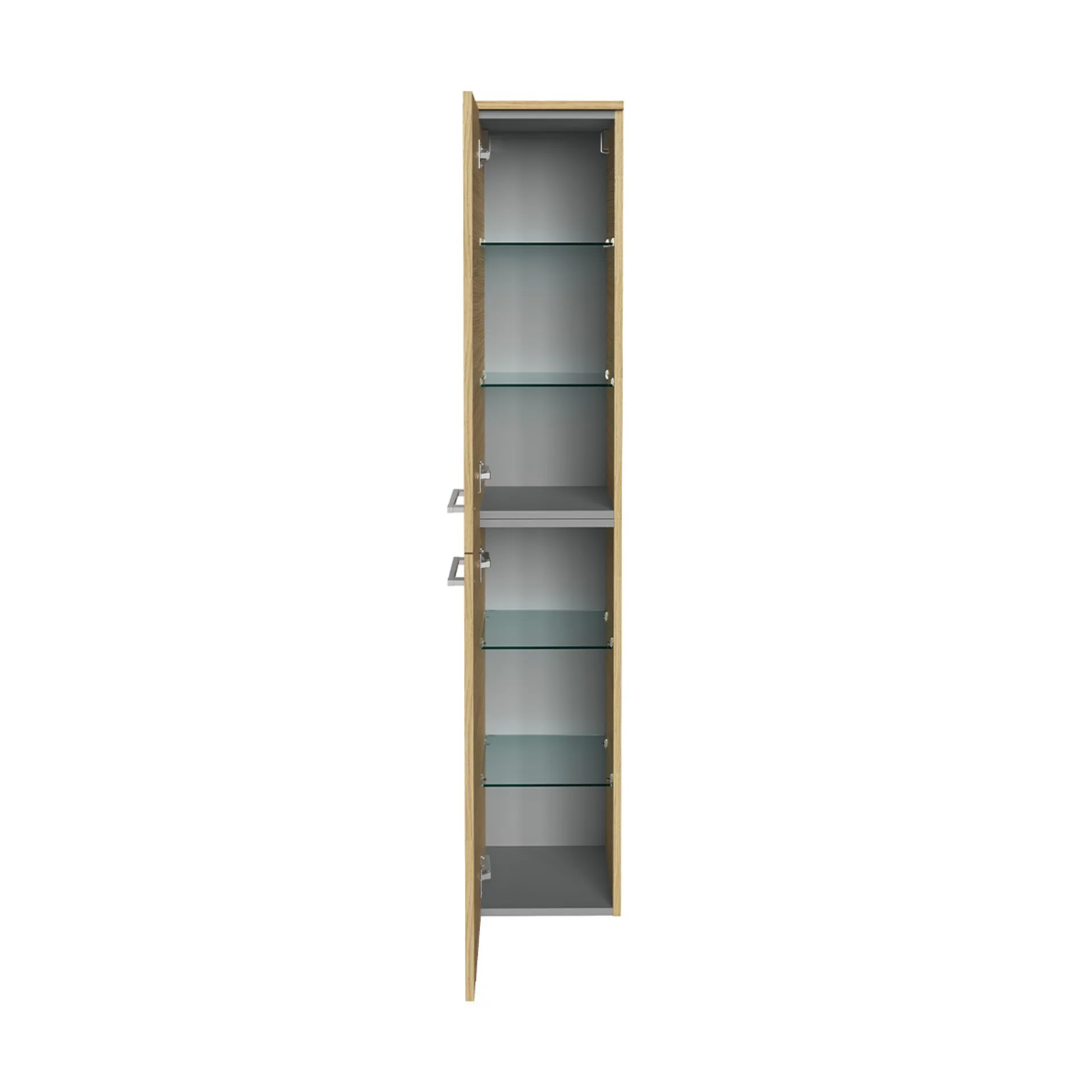 FACKELMANN B.STYLE Badmöbel Set 4-teilig 83 cm breit, Braun, Waschbecken Gussmarmor Weiß + LED-Spiegelschrank + Hochschrank Türanschlag links