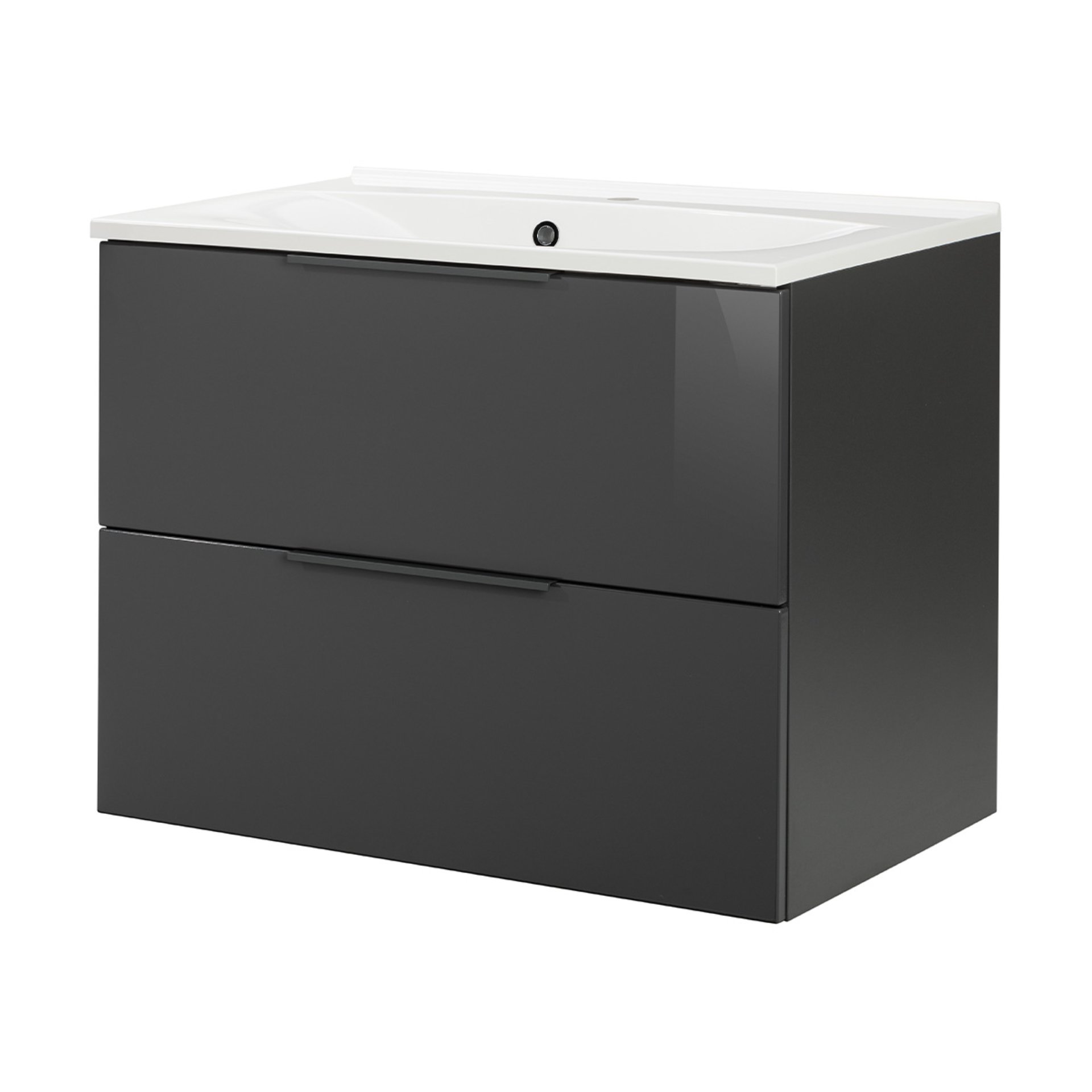 FACKELMANN LUNA Waschbecken mit Unterschrank 80 cm breit, Anthrazit, Waschbecken Gussmarmor Weiß