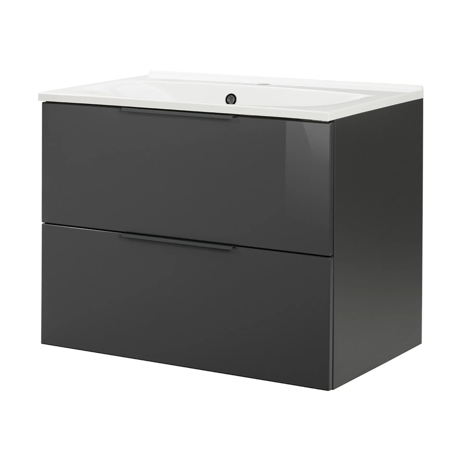 FACKELMANN LUNA Waschbecken mit Unterschrank 80 cm breit, Anthrazit, Waschbecken Gussmarmor Weiß