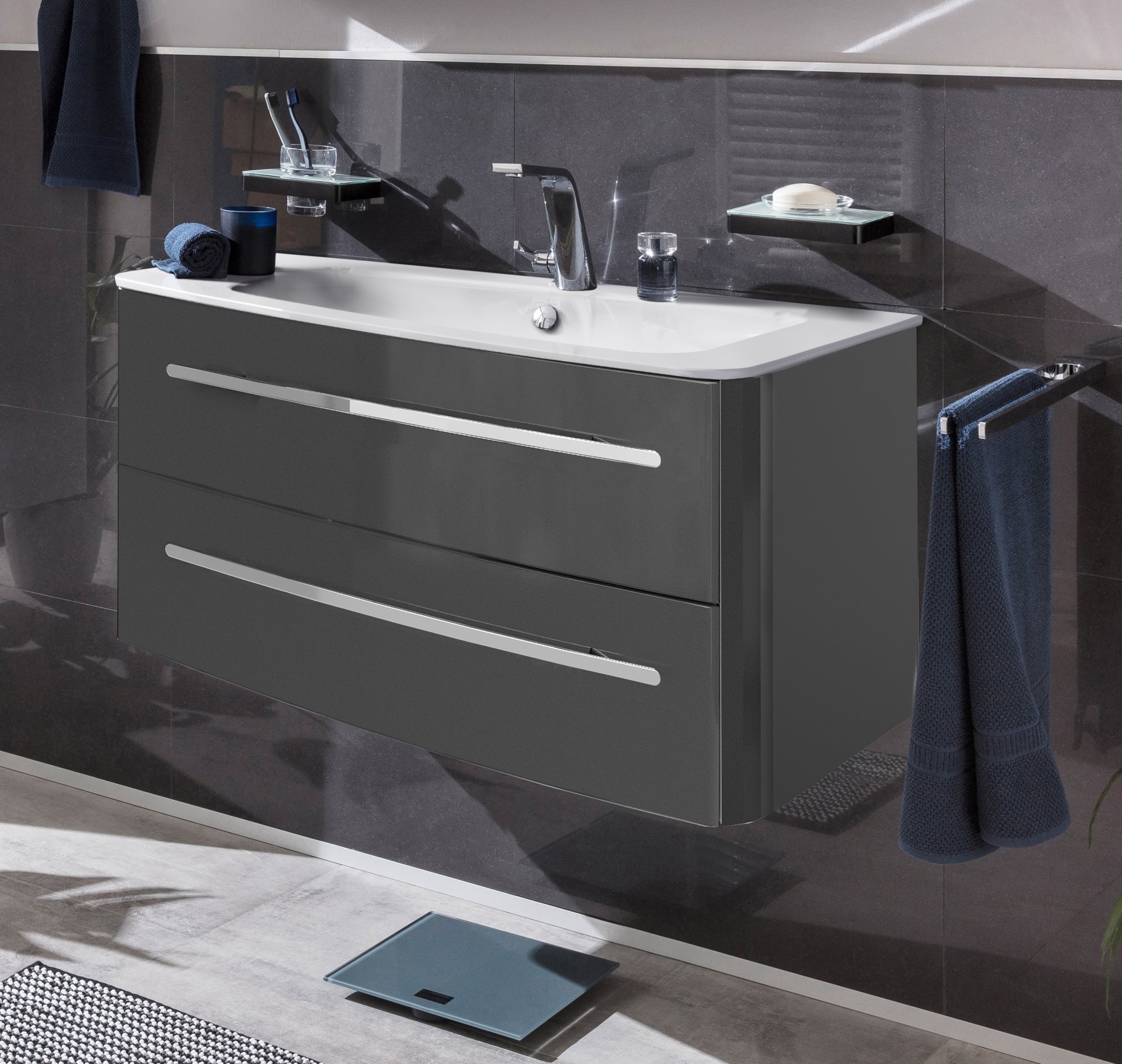 Lanzet CLASSICO Waschtischunterschrank 100 cm Anthrazit, links